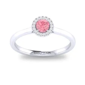 14K W Gold 0.05cttw Diamond 0.30cttw Pink Tourmaline Halo Ring