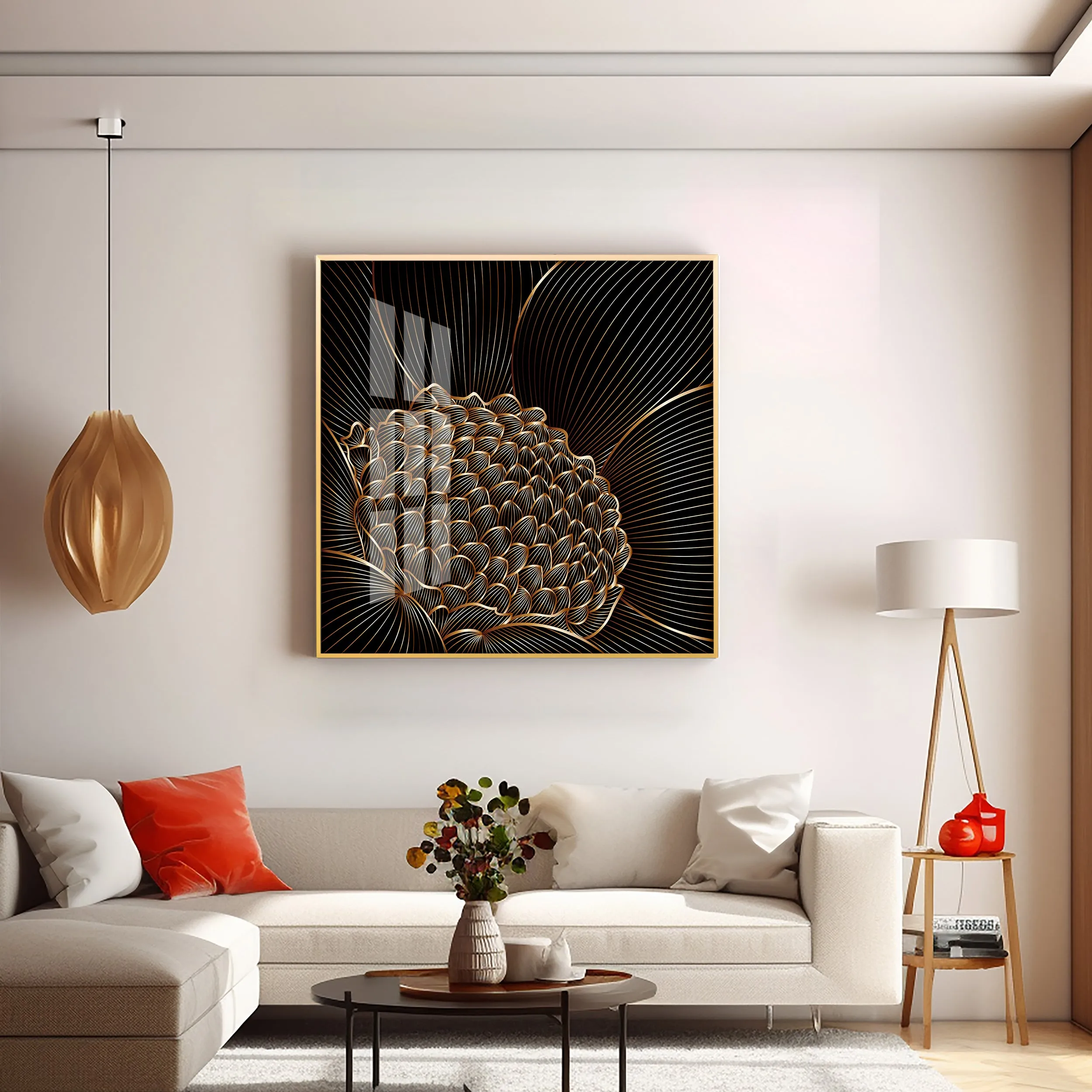 Abstract Black Flower Luxury Crystal Square Wall Art