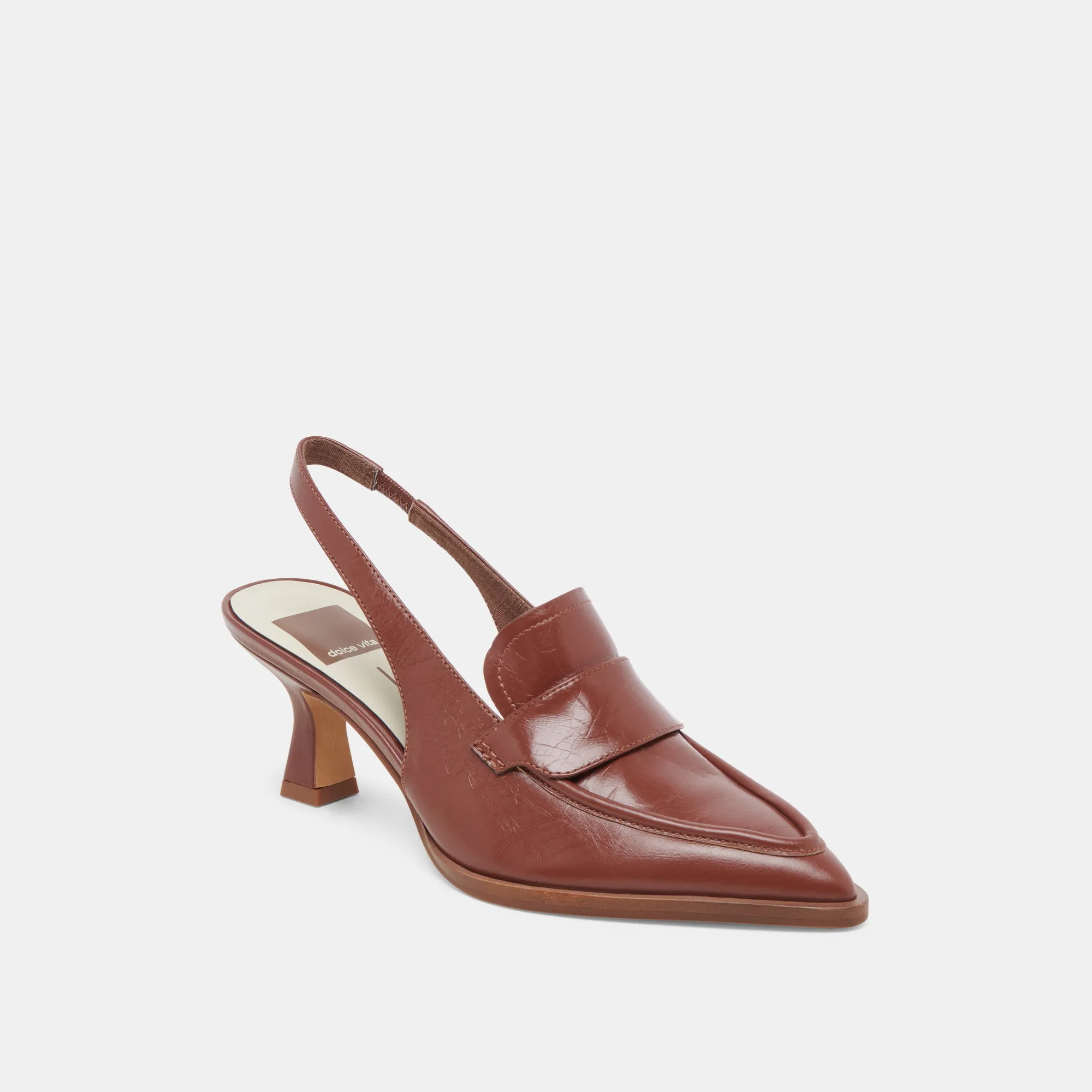 ADELE HEELS BROWN CRINKLE PATENT LEATHER