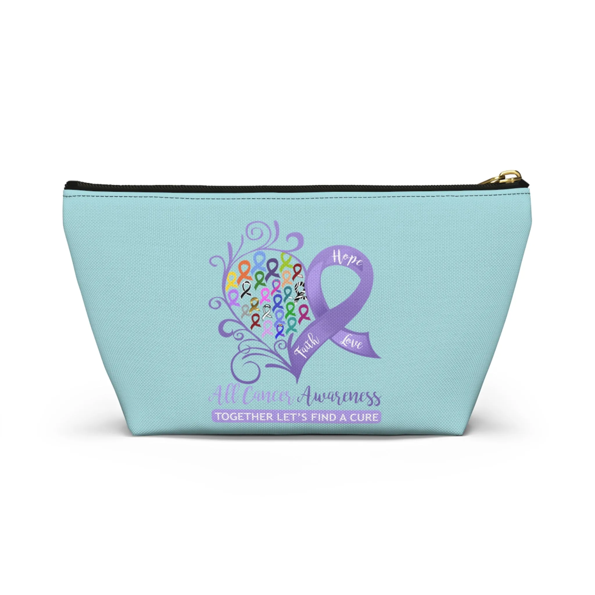 All Cancer Awareness Heart Small "Light Teal" T-Bottom Accessory Pouch (Dual-Sided Design)