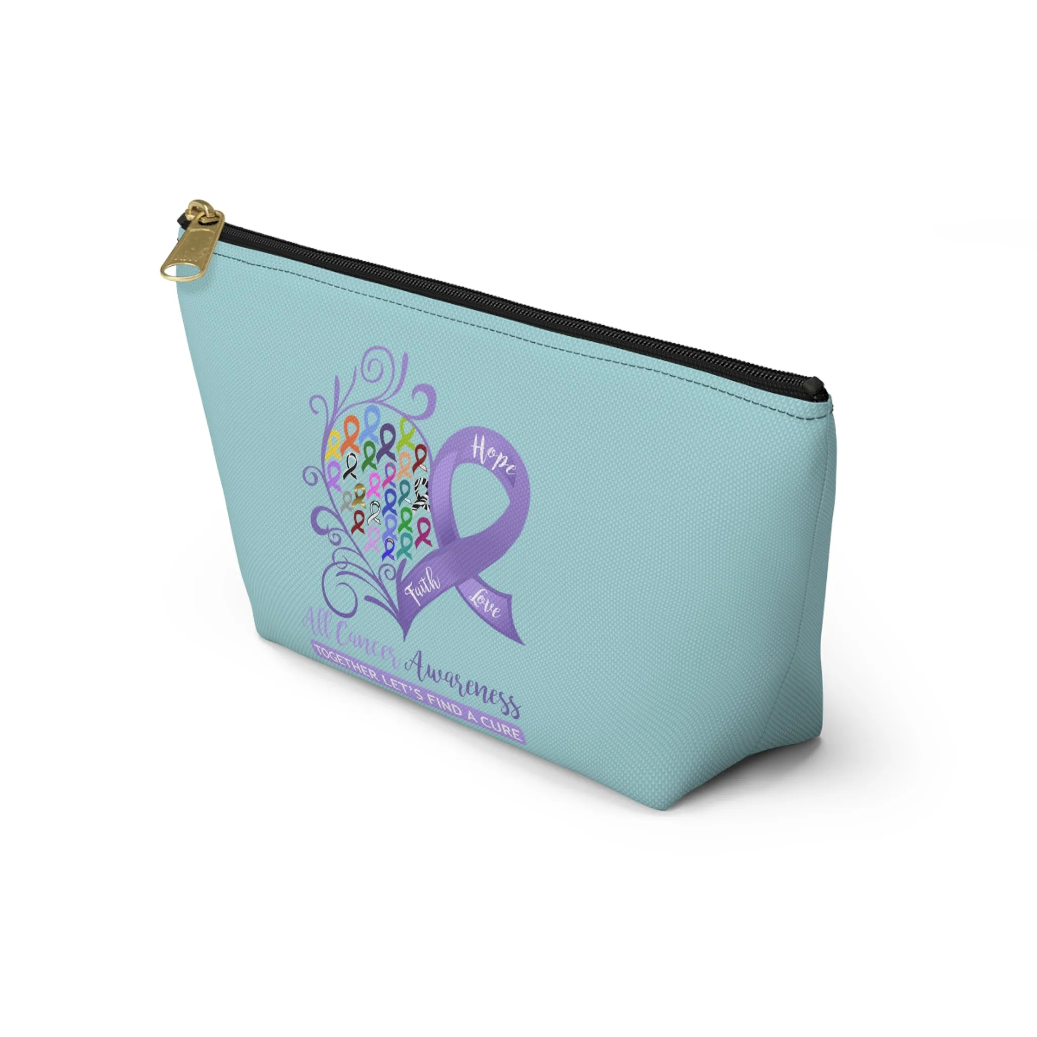 All Cancer Awareness Heart Small "Light Teal" T-Bottom Accessory Pouch (Dual-Sided Design)