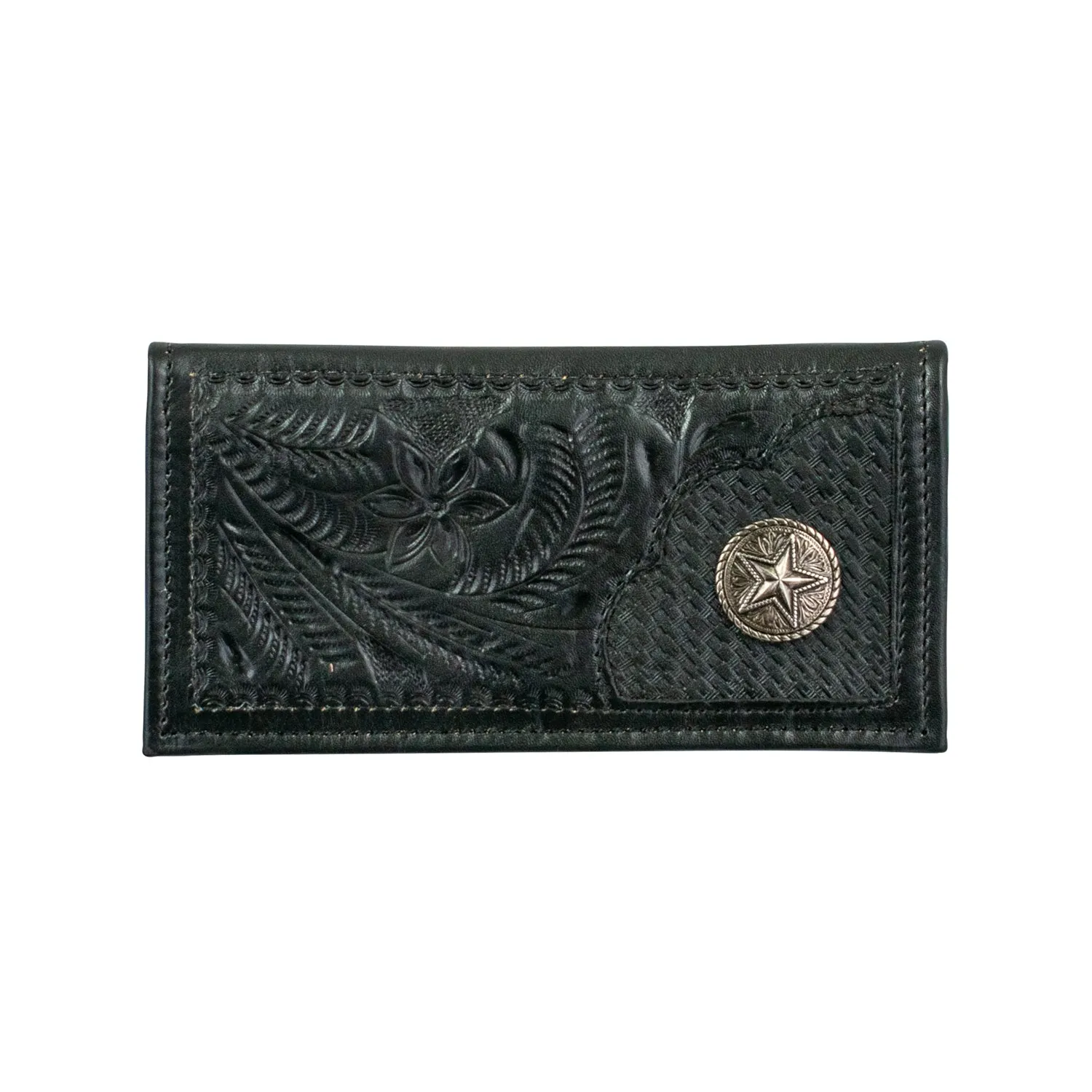 American West Mens Full-Grain Black Leather Rodeo Wallet