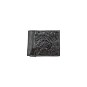 American West Mens Full-Grain Tooled Chocolate Brown Leather Rodeo Wallet