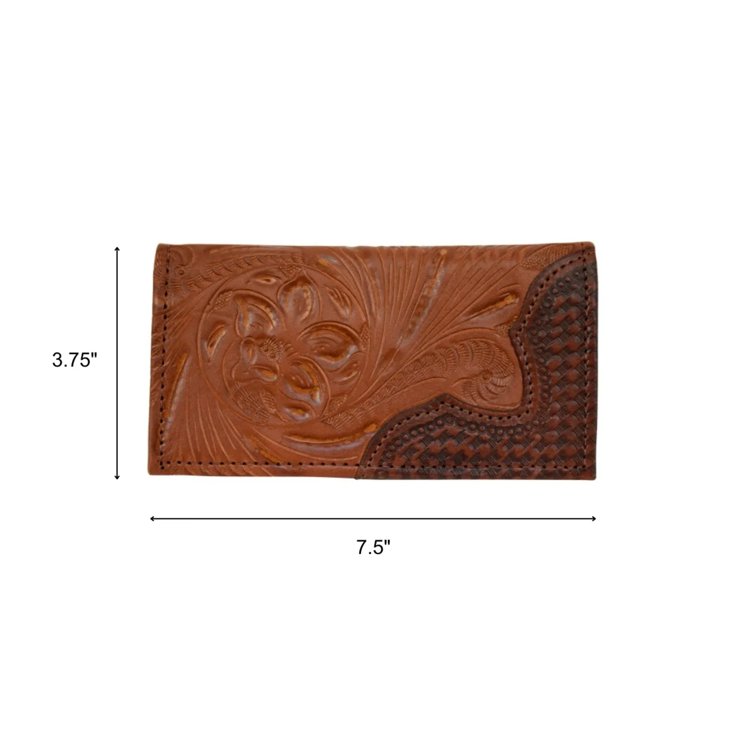 American West Mens Tooled 7.5x3.75 Medium Brown Leather Rodeo Wallet