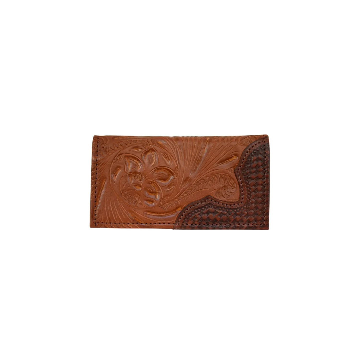 American West Mens Tooled 7.5x3.75 Medium Brown Leather Rodeo Wallet