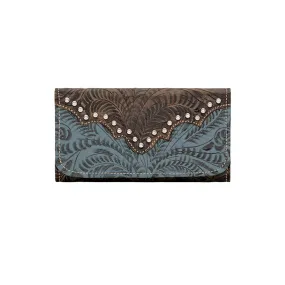 American West Womens Annies Secret Collection Denim Blue Leather Trifold Wallet