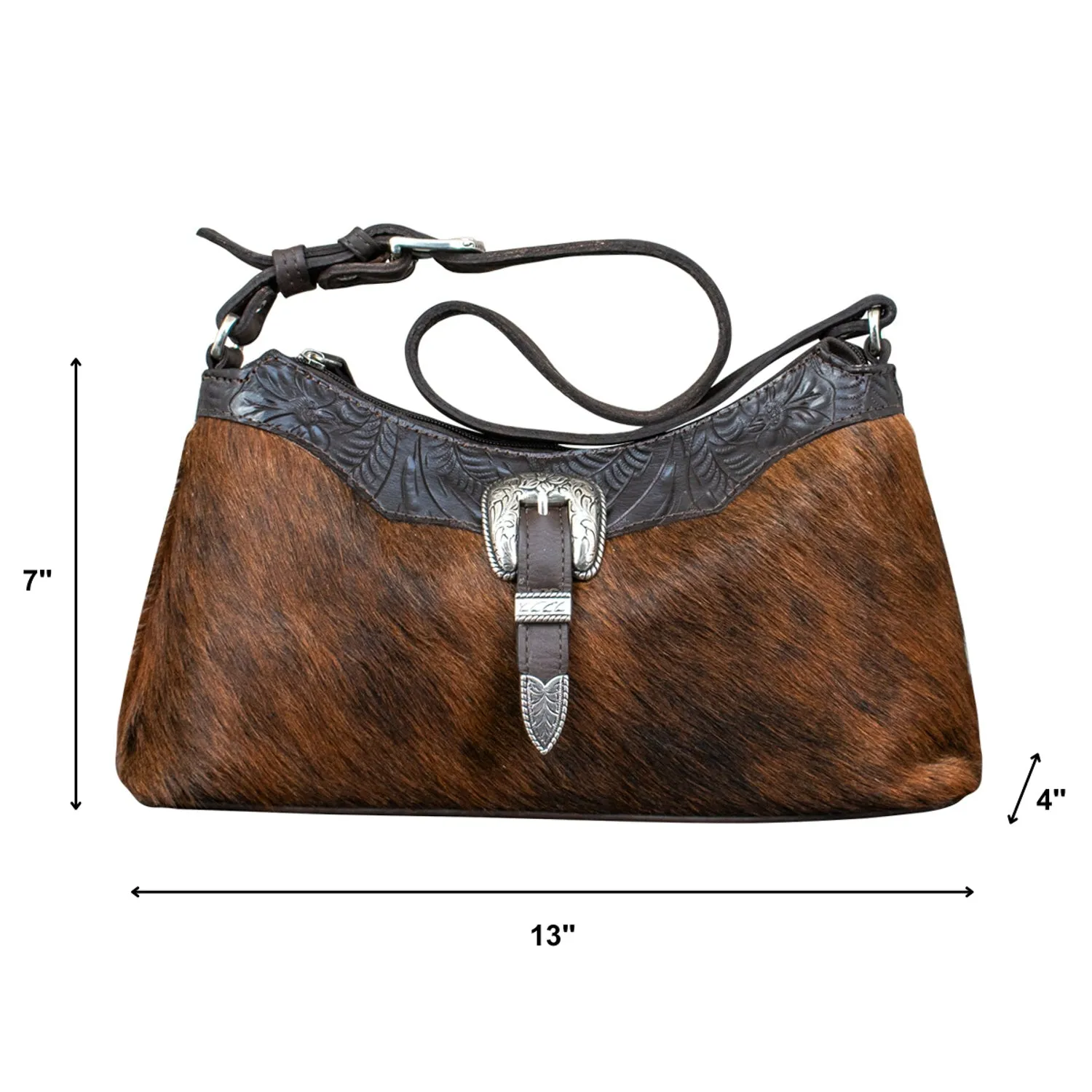 American West Womens Cow Town Hobo Brindle Hair-On Leather Handbag Bag