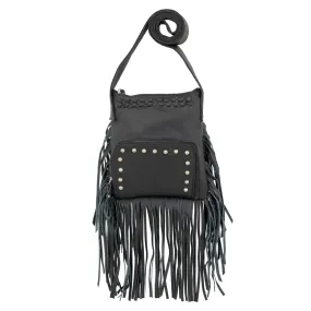 American West Womens Fringed Cowgirl 8in Black Leather Crossbody Bag