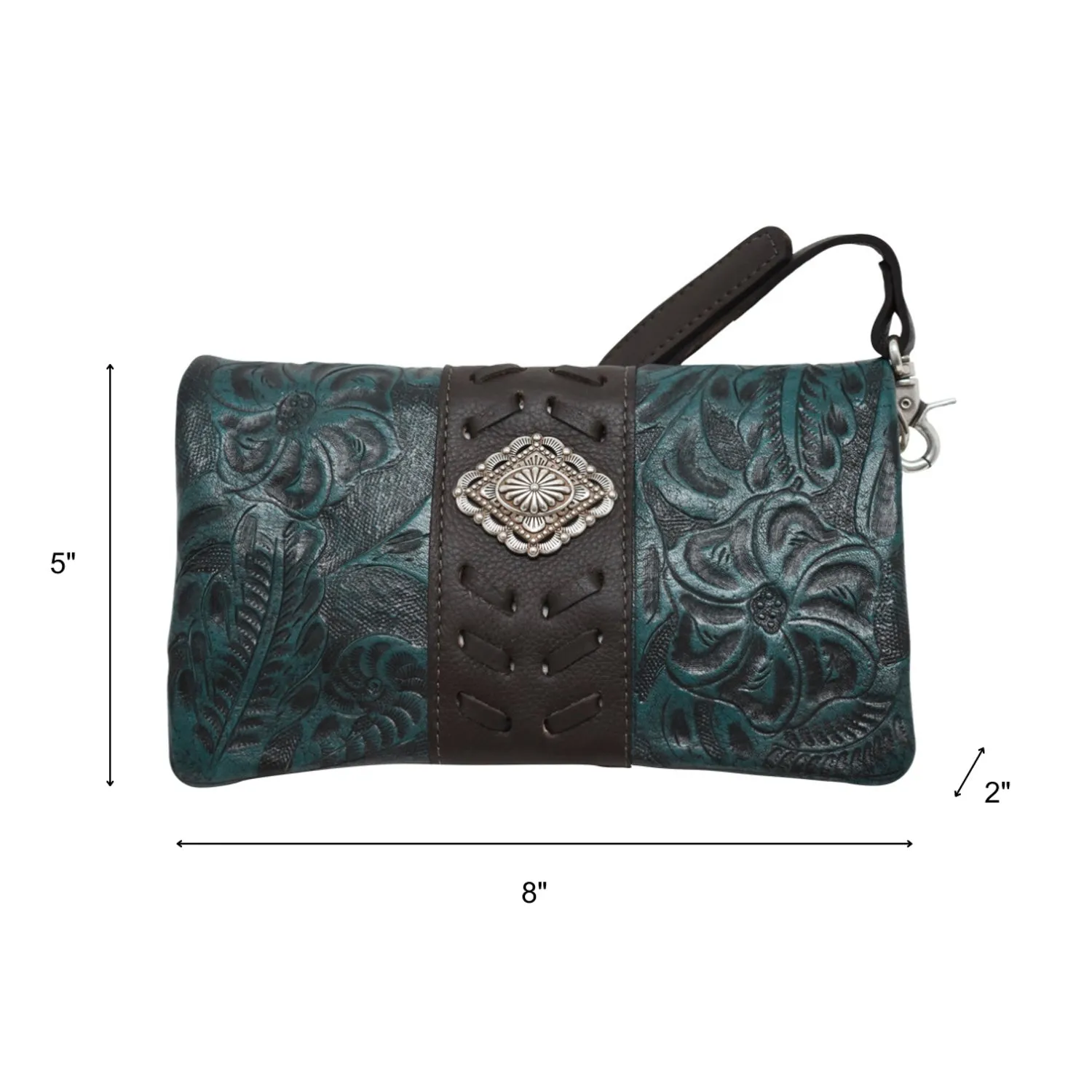 American West Womens Grab and Go Dark Turquoise Leather Clutch Bag