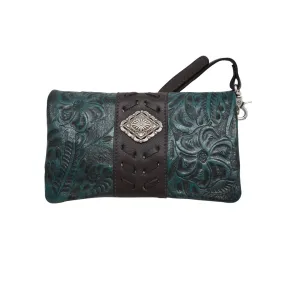 American West Womens Grab and Go Dark Turquoise Leather Clutch Bag