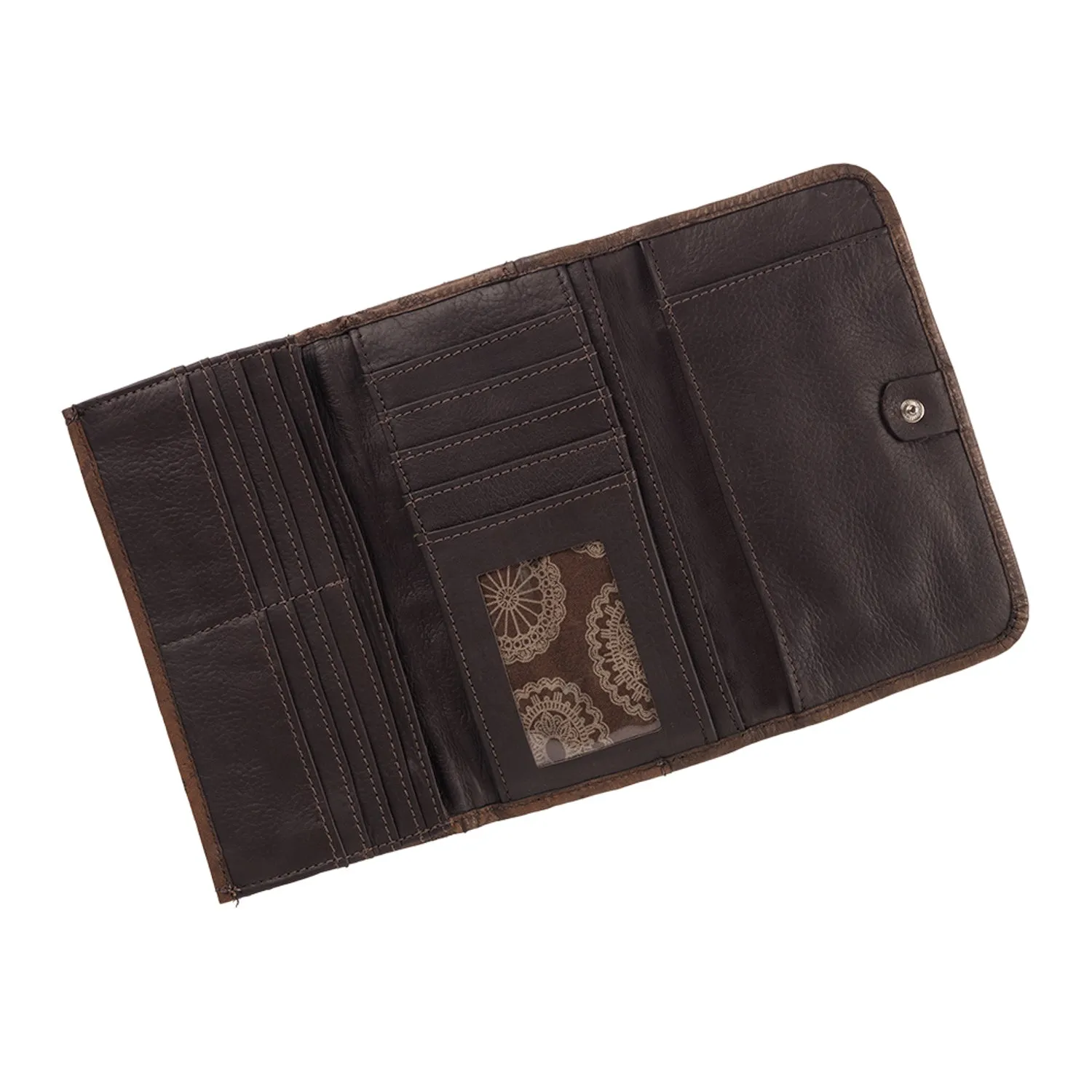 American West Womens Lariats and Lace Dark Brown Leather Trifold Wallet