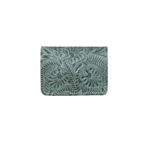 American West Womens Small Light Turquoise Leather Trifold Wallet