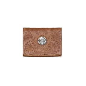 American West Womens Small Natural Tan Leather Trifold Wallet