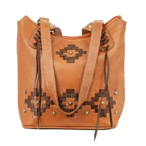 American West Womens Tribal Weave Golden Tan Leather Handbag Bag