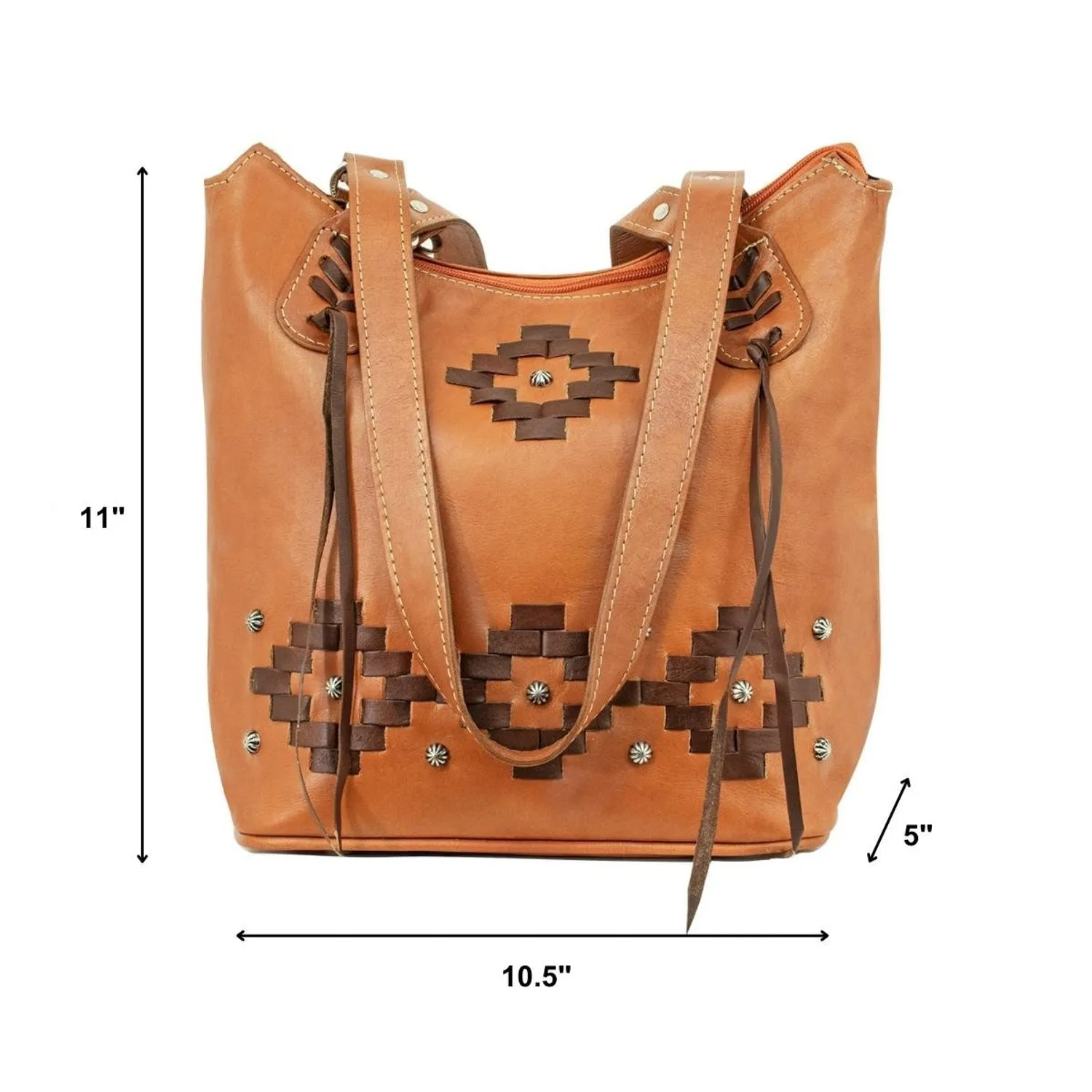 American West Womens Tribal Weave Golden Tan Leather Handbag Bag