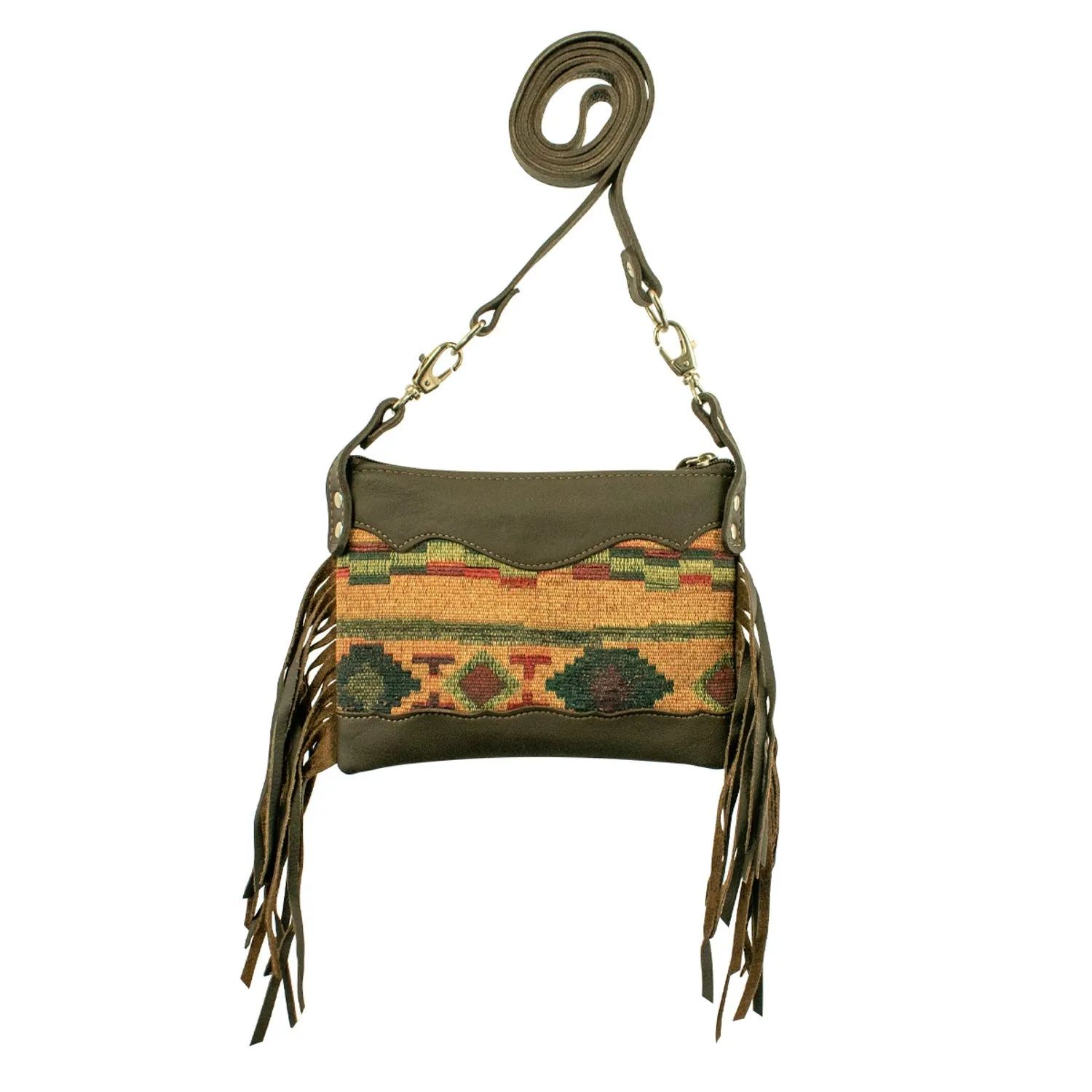 American West Womens Woven Tapestry 8in Multi-Color Leather Crossbody Bag