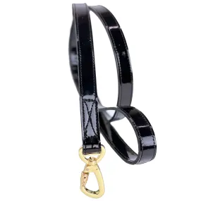 Art Deco Dog Leash in Black Patent & Gold