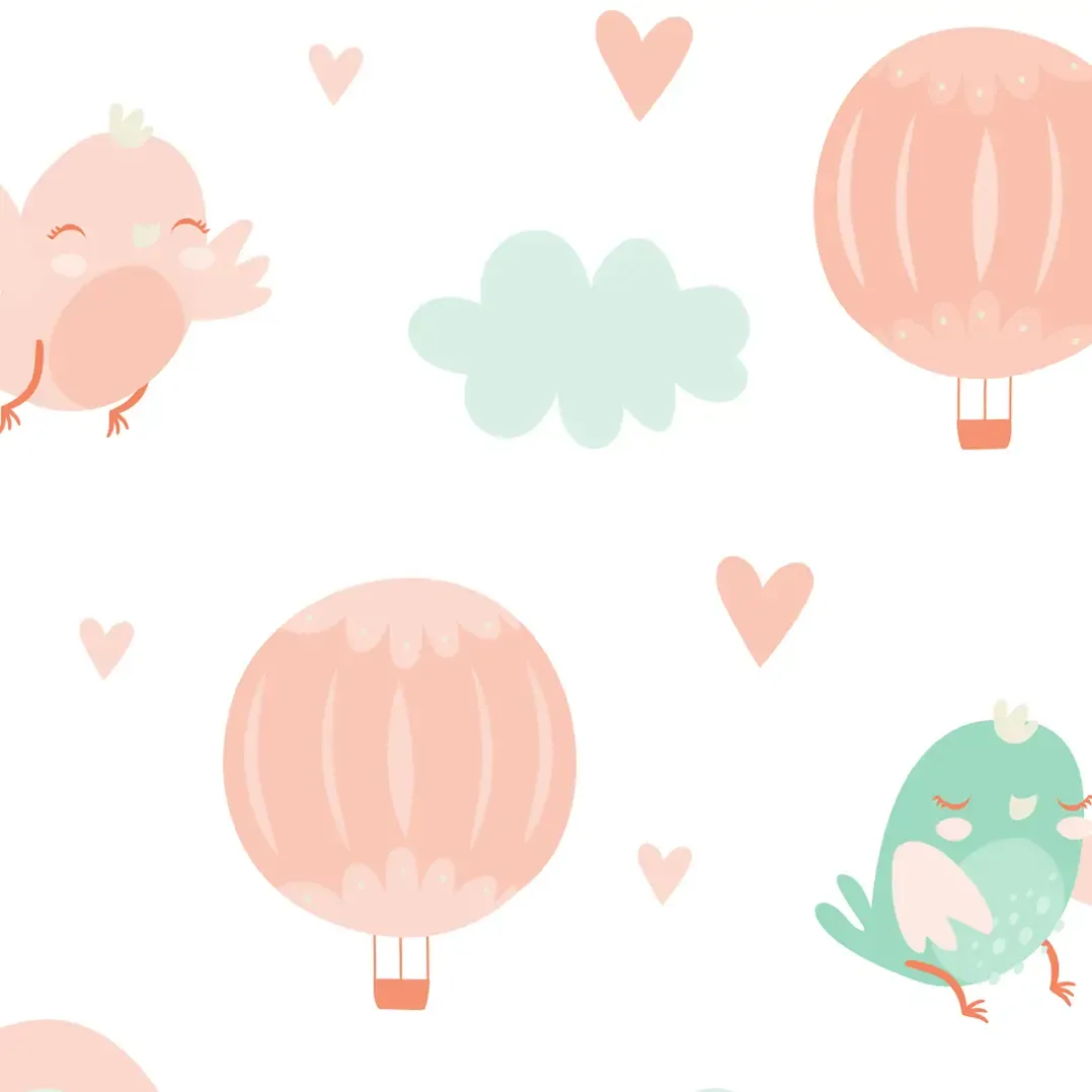 Birdies and Unicorns Design Wallpaper Roll in Peach and Green Color