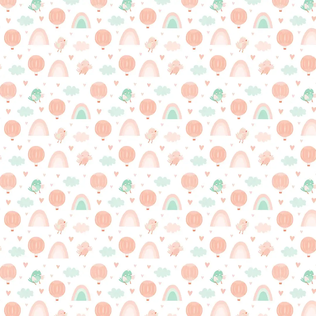 Birdies and Unicorns Design Wallpaper Roll in Peach and Green Color