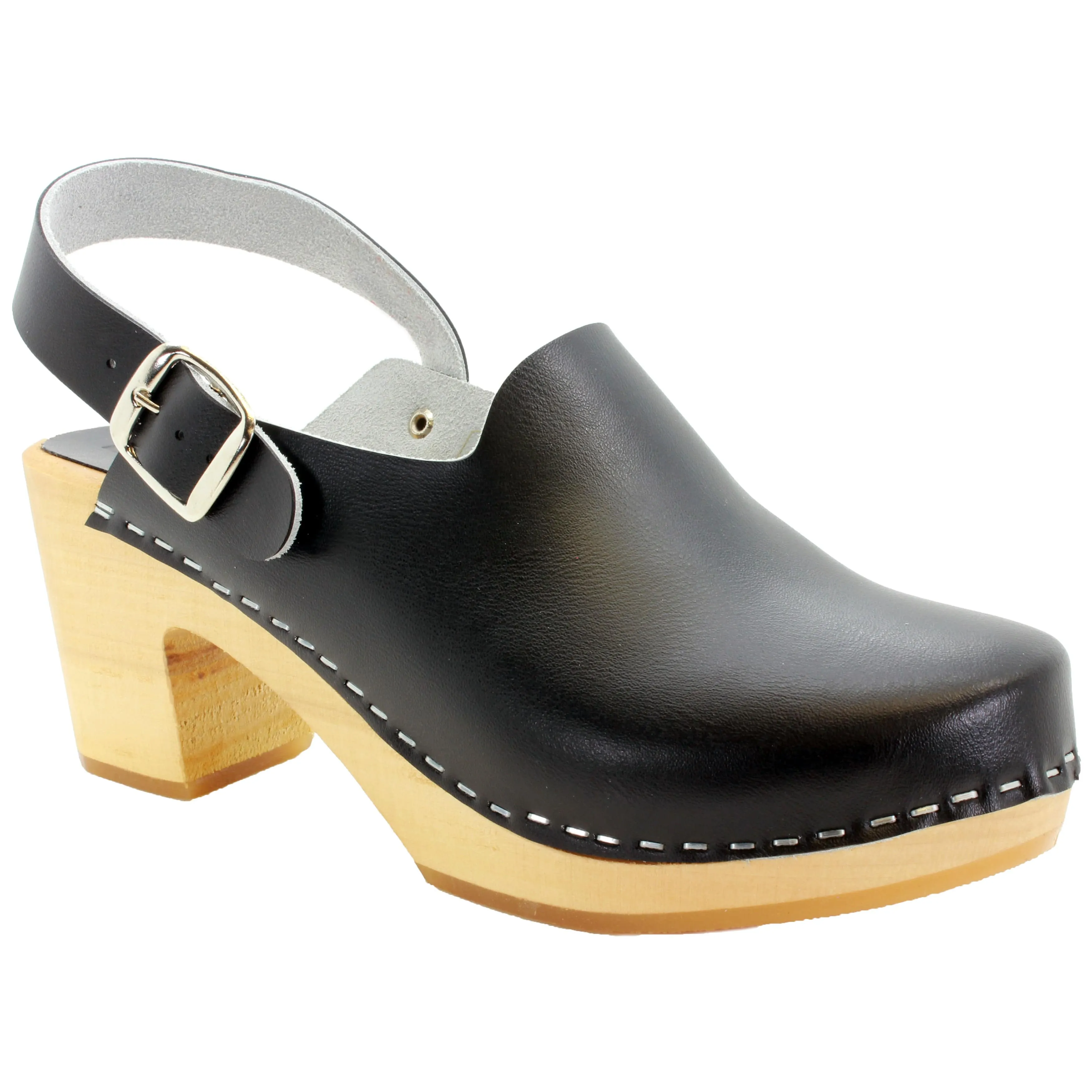 BJORK SVEA Wood Fashion Clog Sandals in Leather - CLOSEOUT