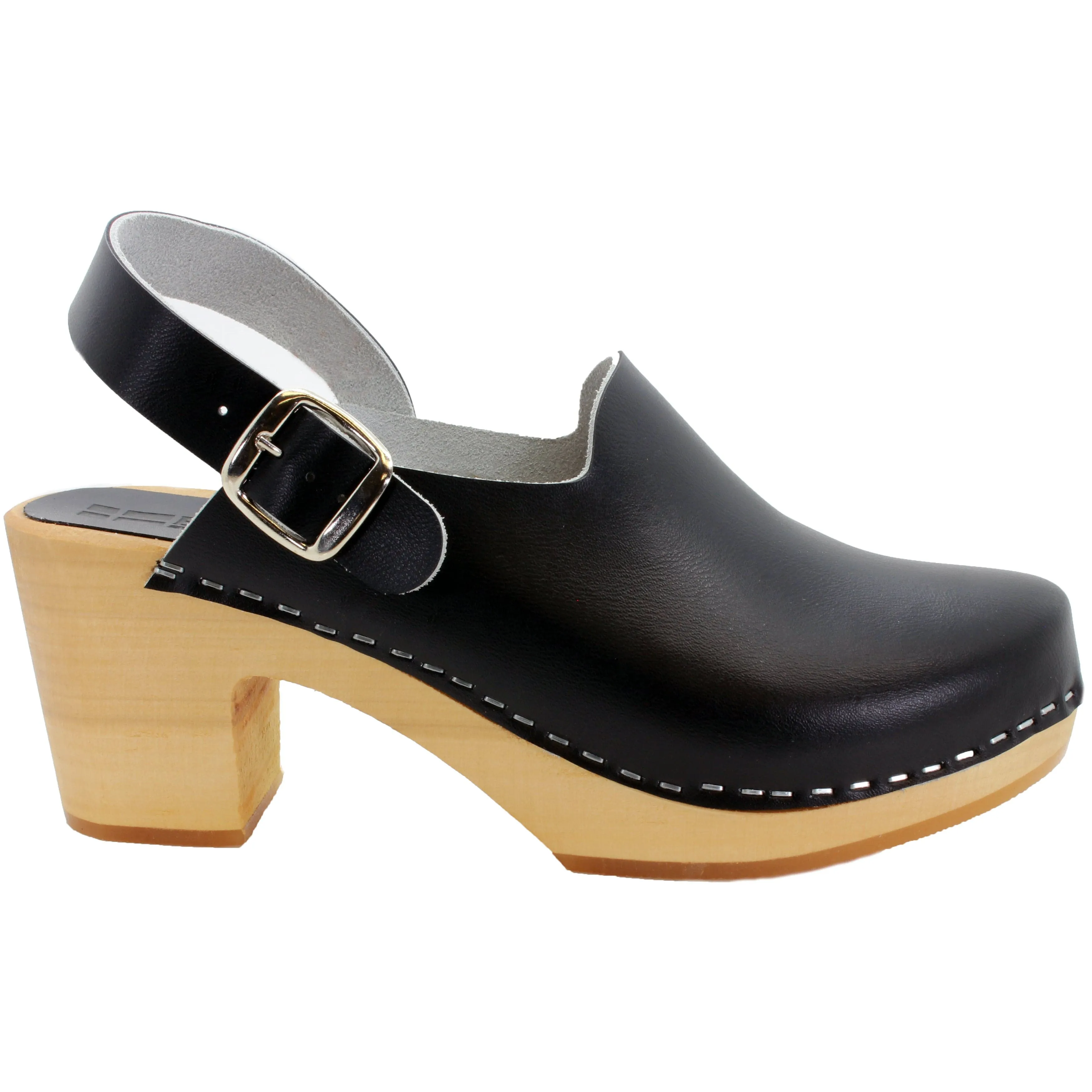 BJORK SVEA Wood Fashion Clog Sandals in Leather - CLOSEOUT