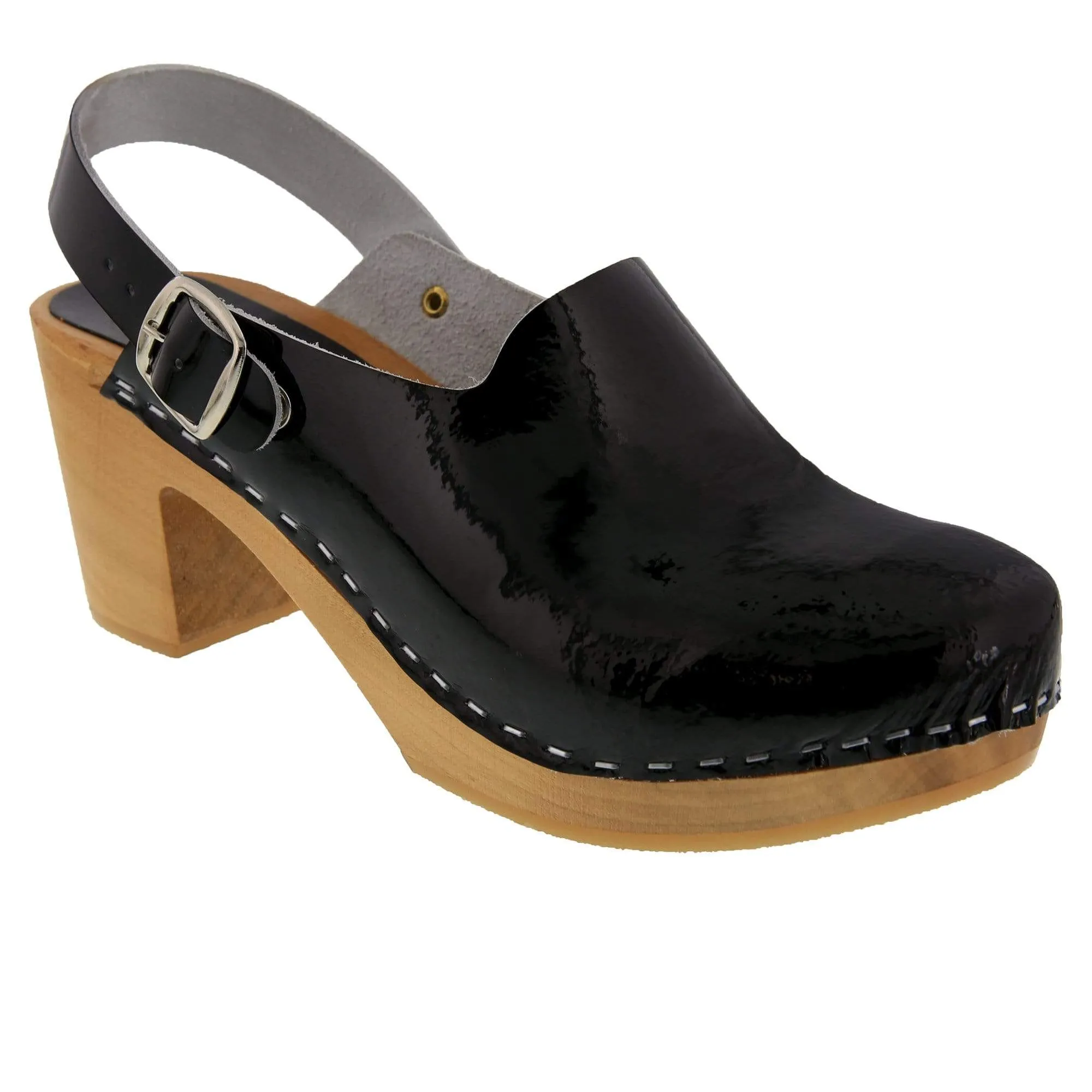 BJORK SVEA Wood Fashion Clog Sandals in Leather - CLOSEOUT