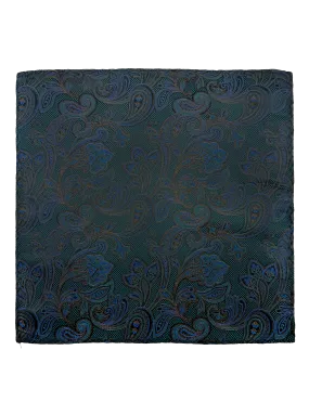 Blue Green Paisley Print Silk Pocket Square