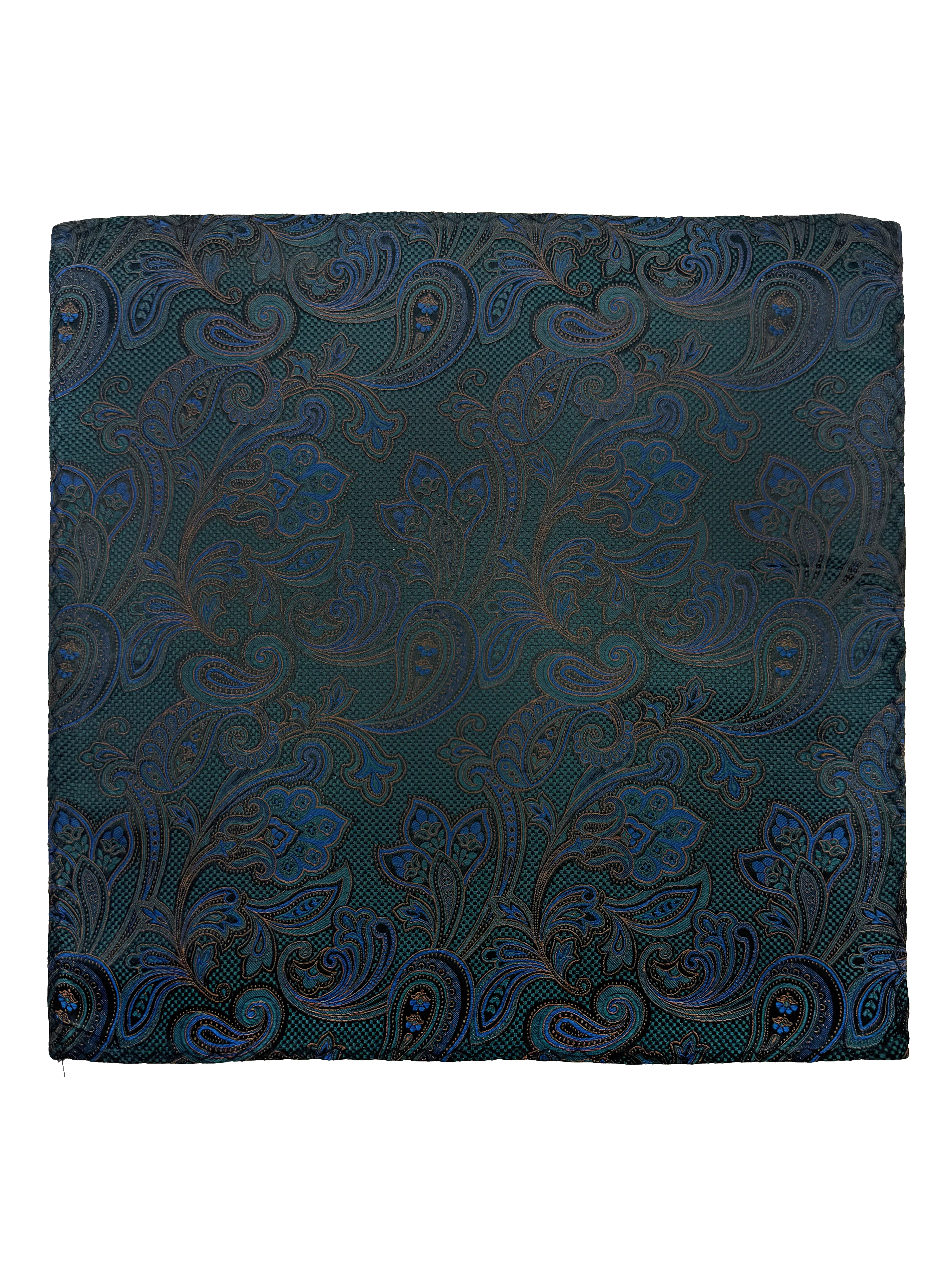 Blue Green Paisley Print Silk Pocket Square