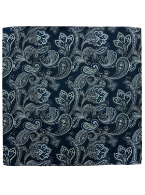 Blue Paisley Print Silk Pocket Square