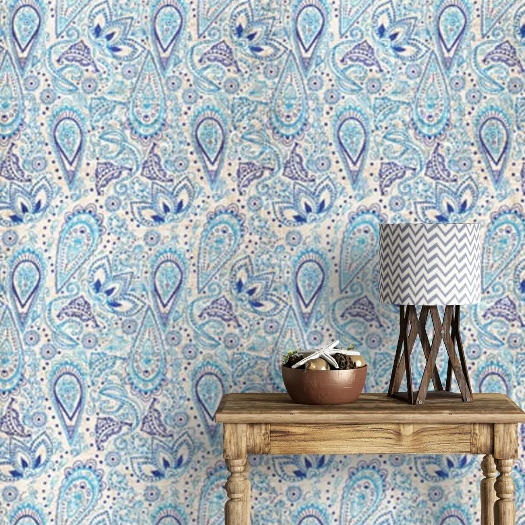 Blue Paisley Themed Wallpaper