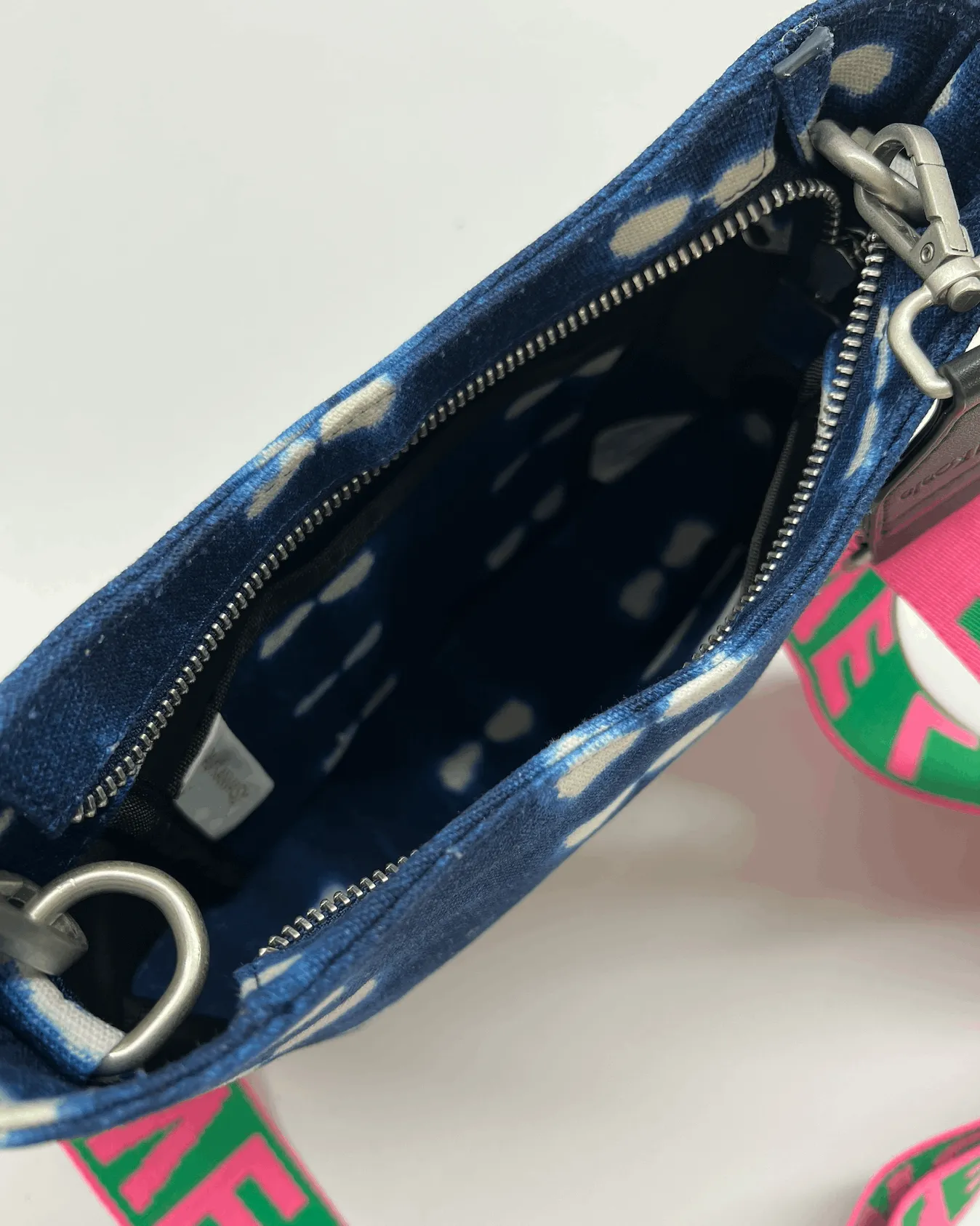 Blue Shibori Mini City Bag with Pink/Green LOVE Stripe Strap Only $28   FREE Strap ($118 value)