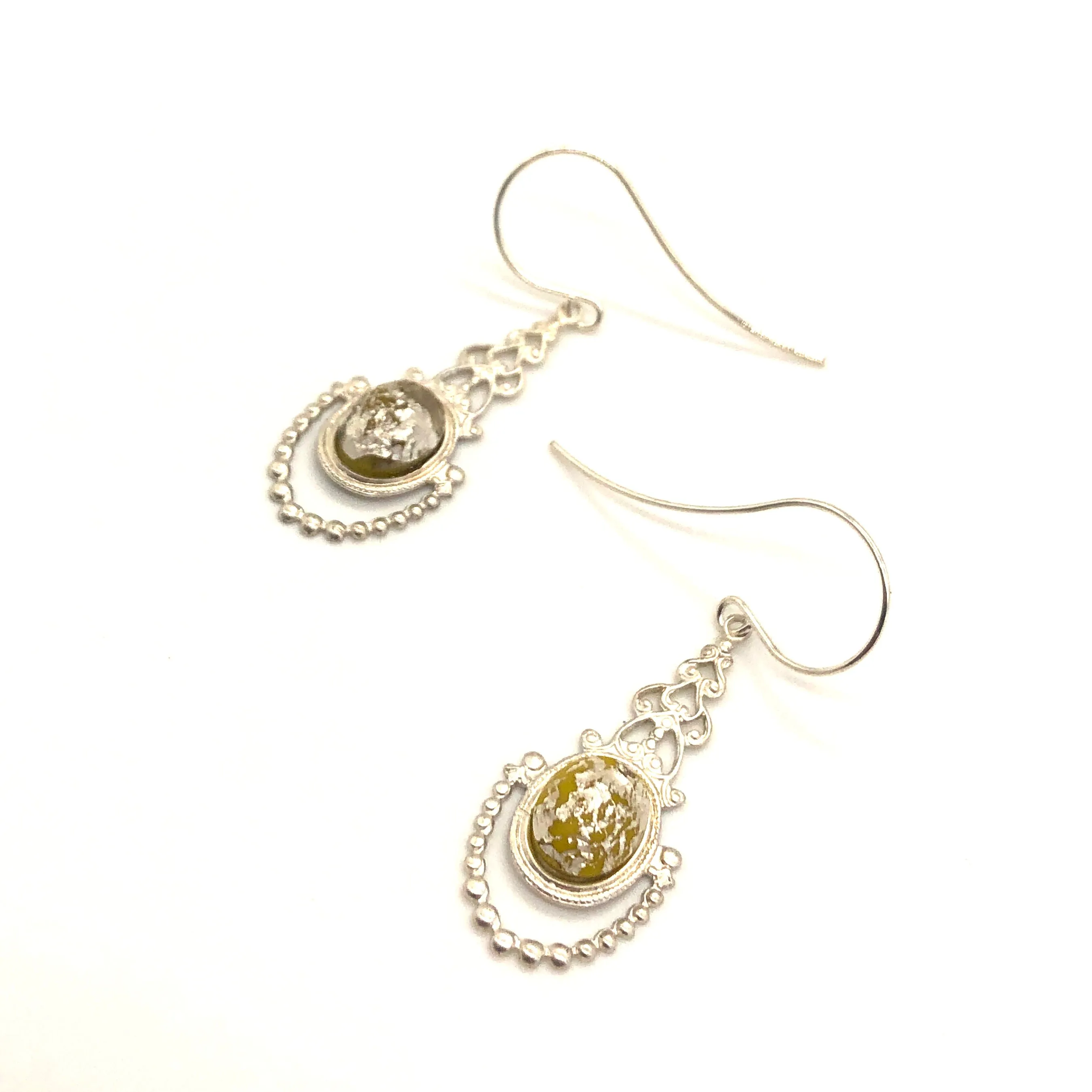 Bridgershire Earrings Yellow Silver Foil Glass & Matte Silver