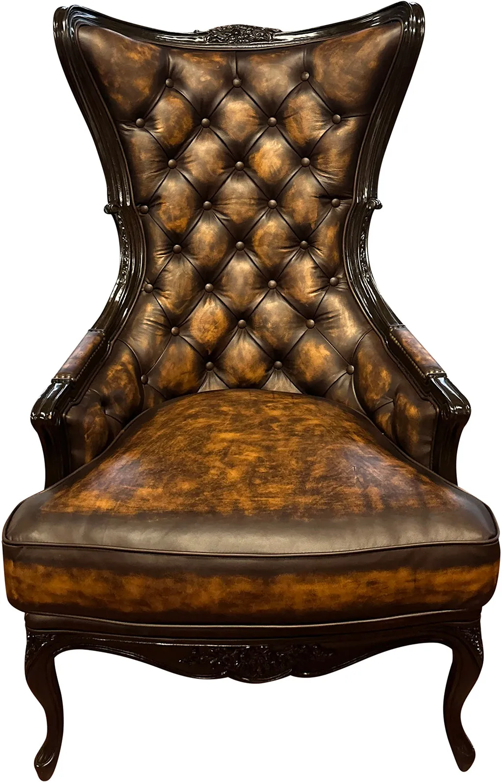 Brindle Cowhide and Leather Wingback Western Chair