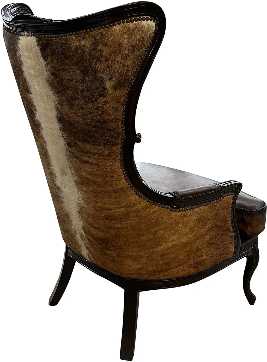 Brindle Cowhide and Leather Wingback Western Chair