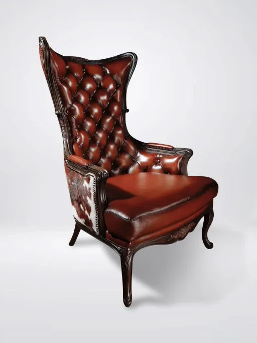 Brindle Cowhide and Leather Wingback Western Chair