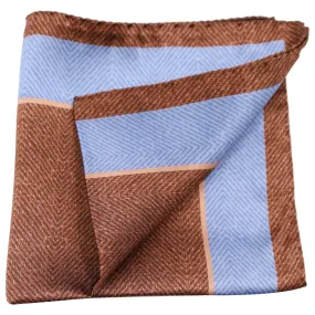 Brown Herringbone with Sky Border Silk Pocket Square