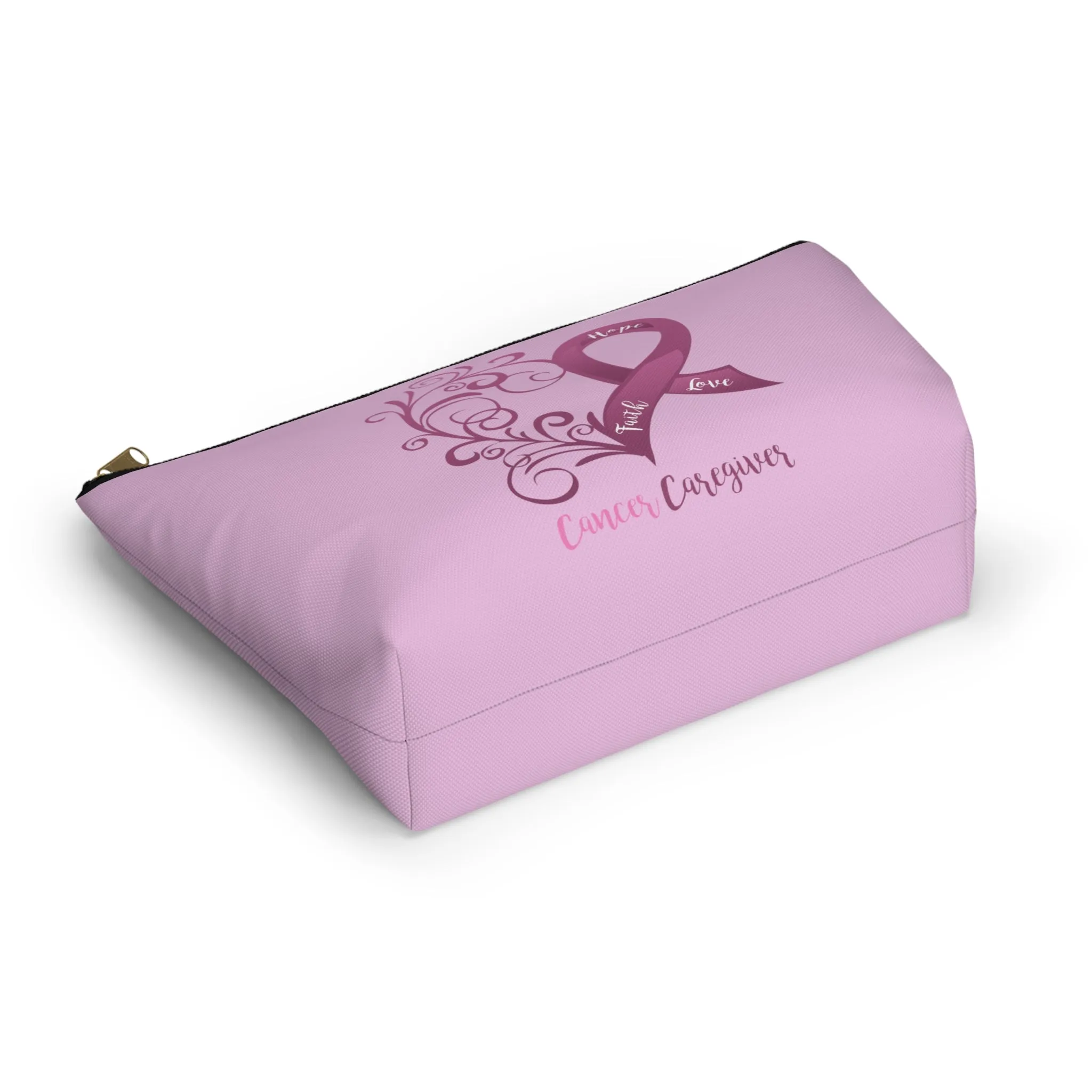 Cancer Caregiver Heart Plum T-Bottom Accessory Pouch (Dual-Sided Design)