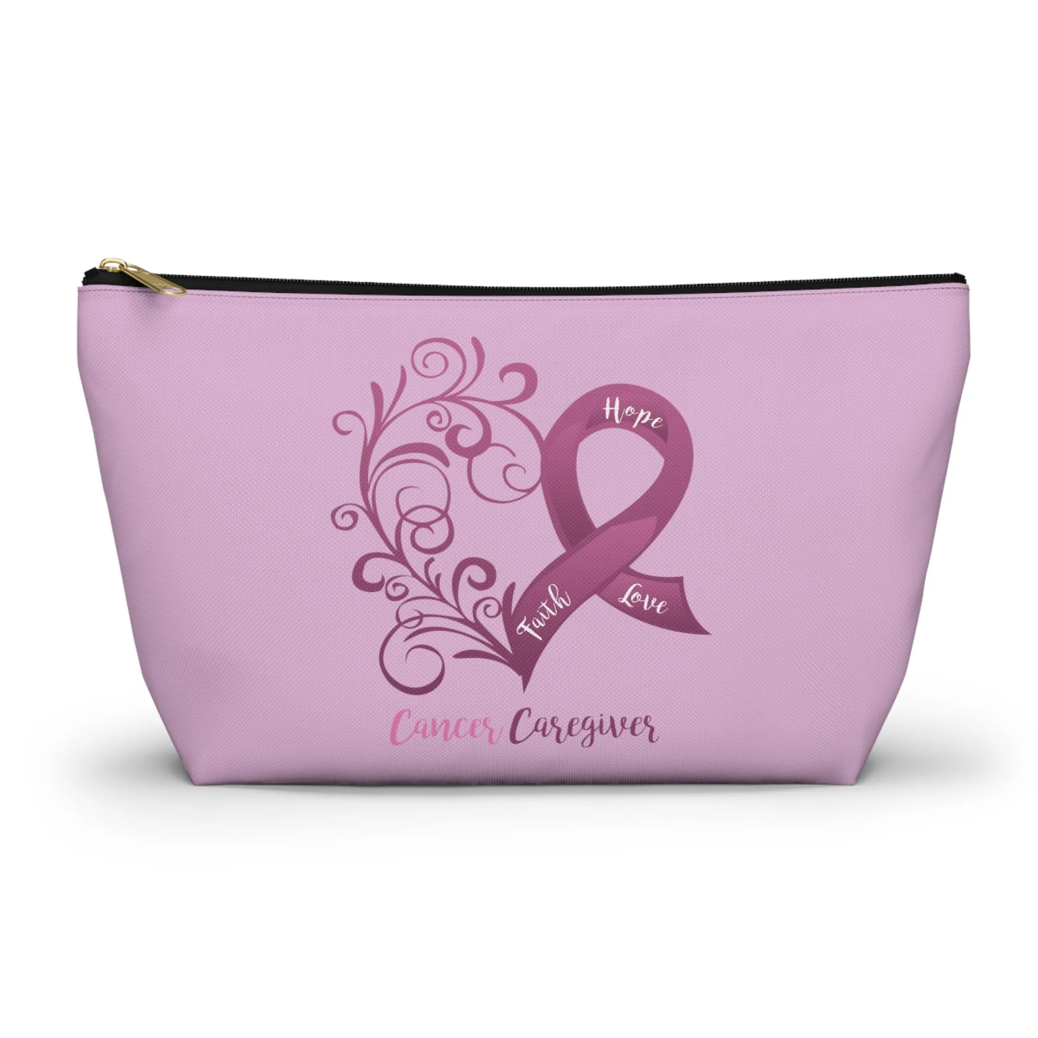 Cancer Caregiver Heart Plum T-Bottom Accessory Pouch (Dual-Sided Design)