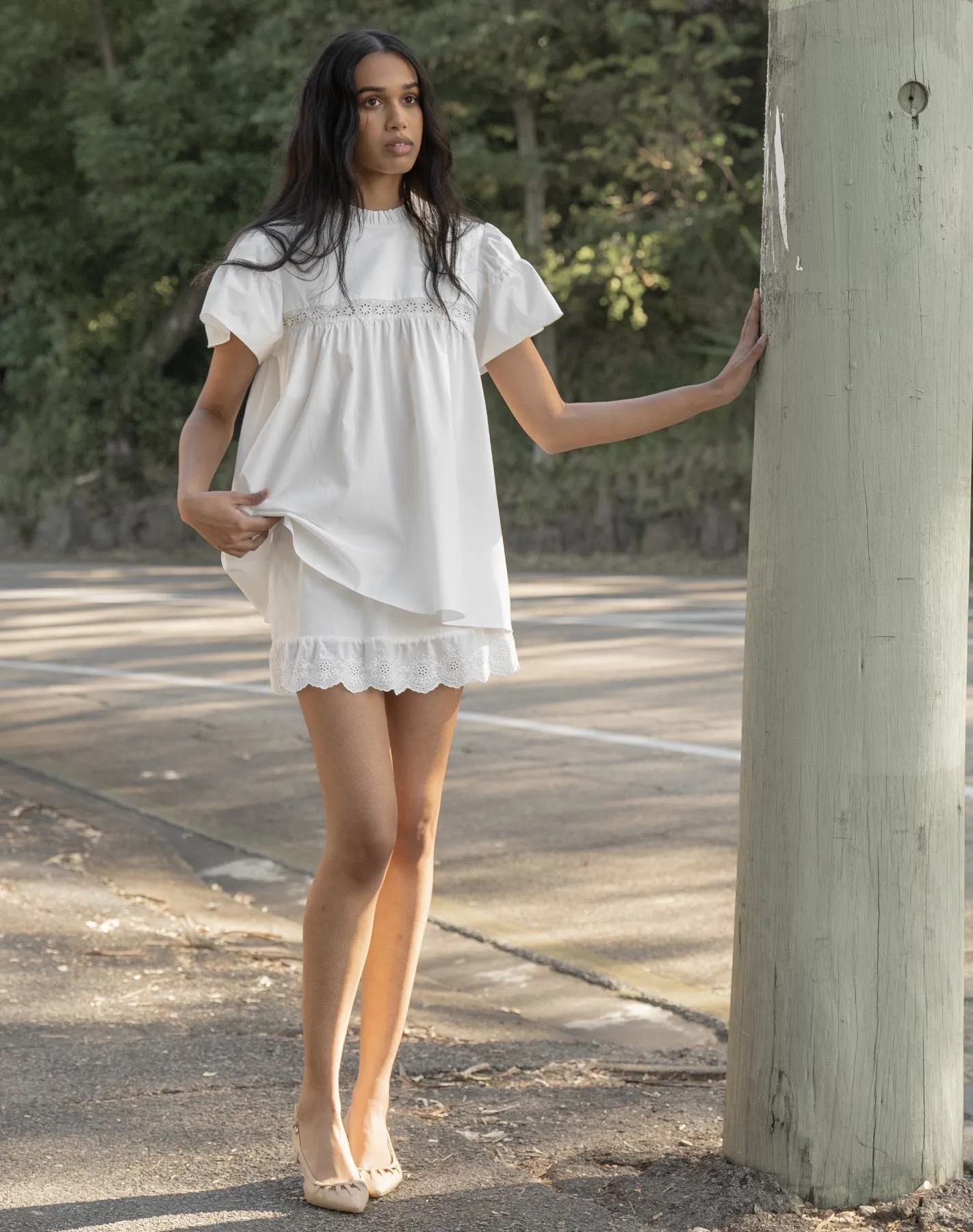 Cap Sleeve Babydoll Blouse - White