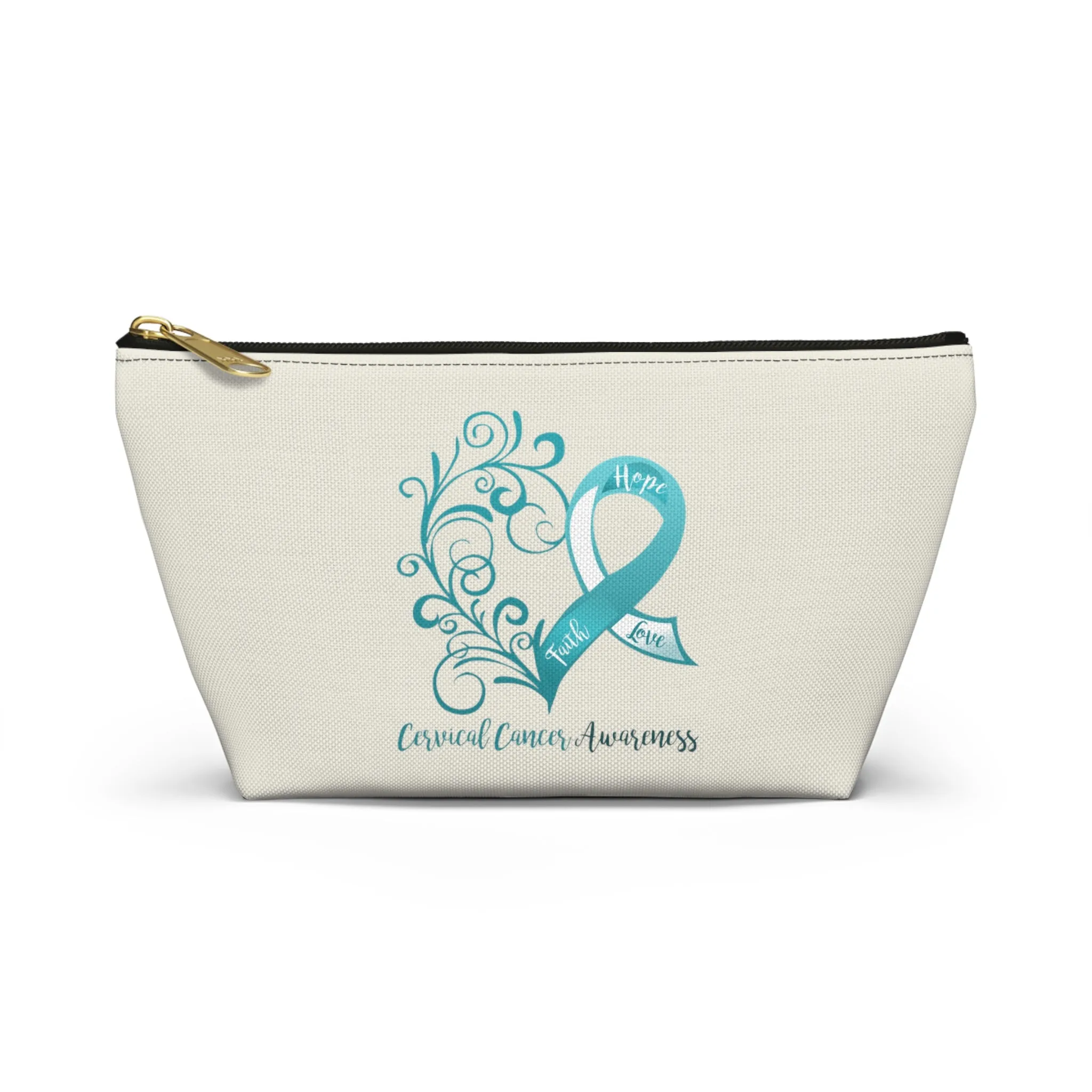 Cervical Cancer Awareness Heart "Natural" T-Bottom Accessory Pouch (Dual-Sided Design)