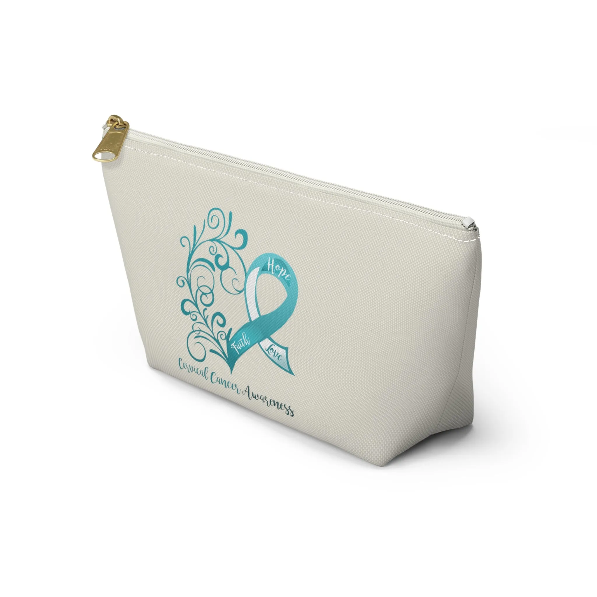 Cervical Cancer Awareness Heart "Natural" T-Bottom Accessory Pouch (Dual-Sided Design)