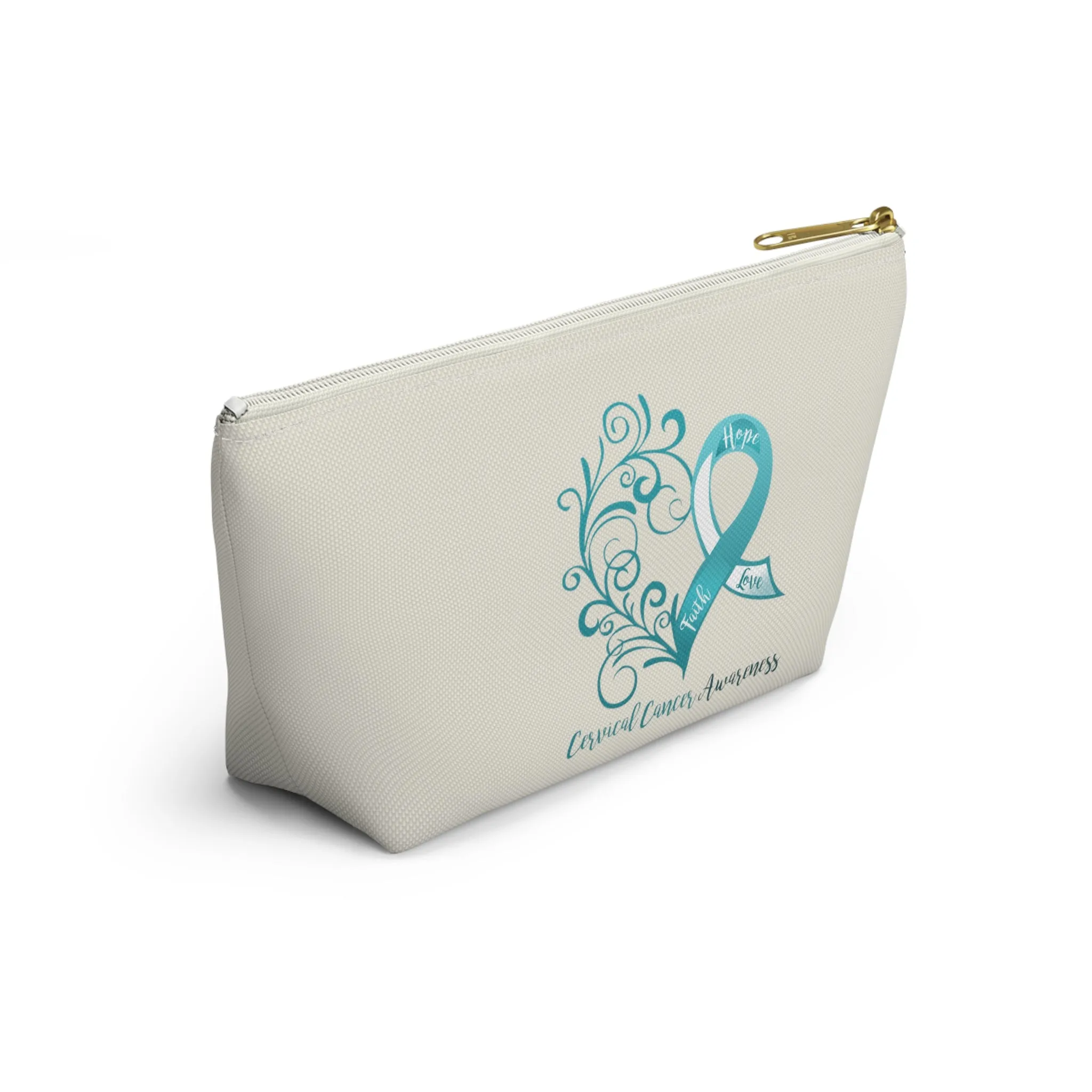 Cervical Cancer Awareness Heart "Natural" T-Bottom Accessory Pouch (Dual-Sided Design)