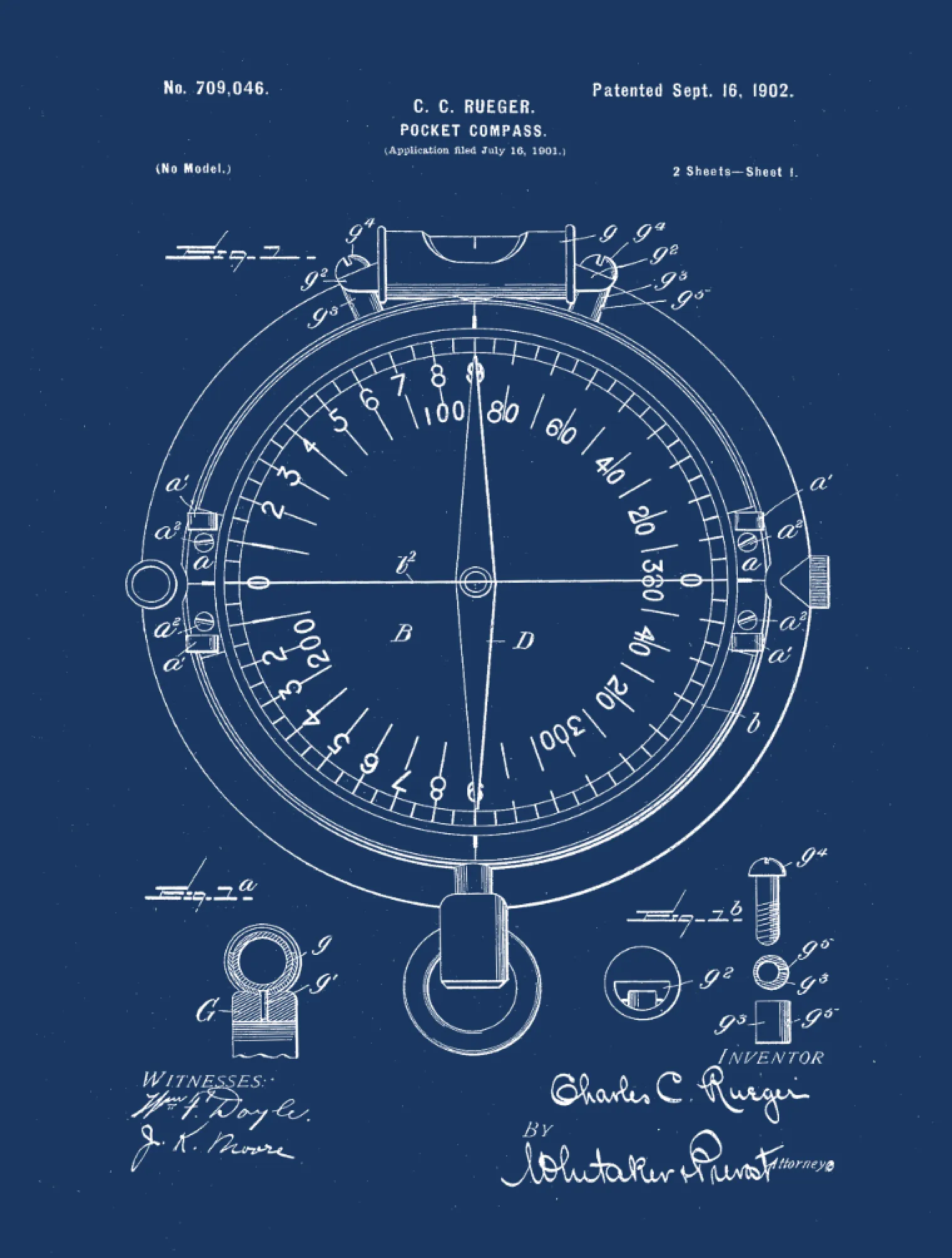 Compass Patent Print Art on Canvas