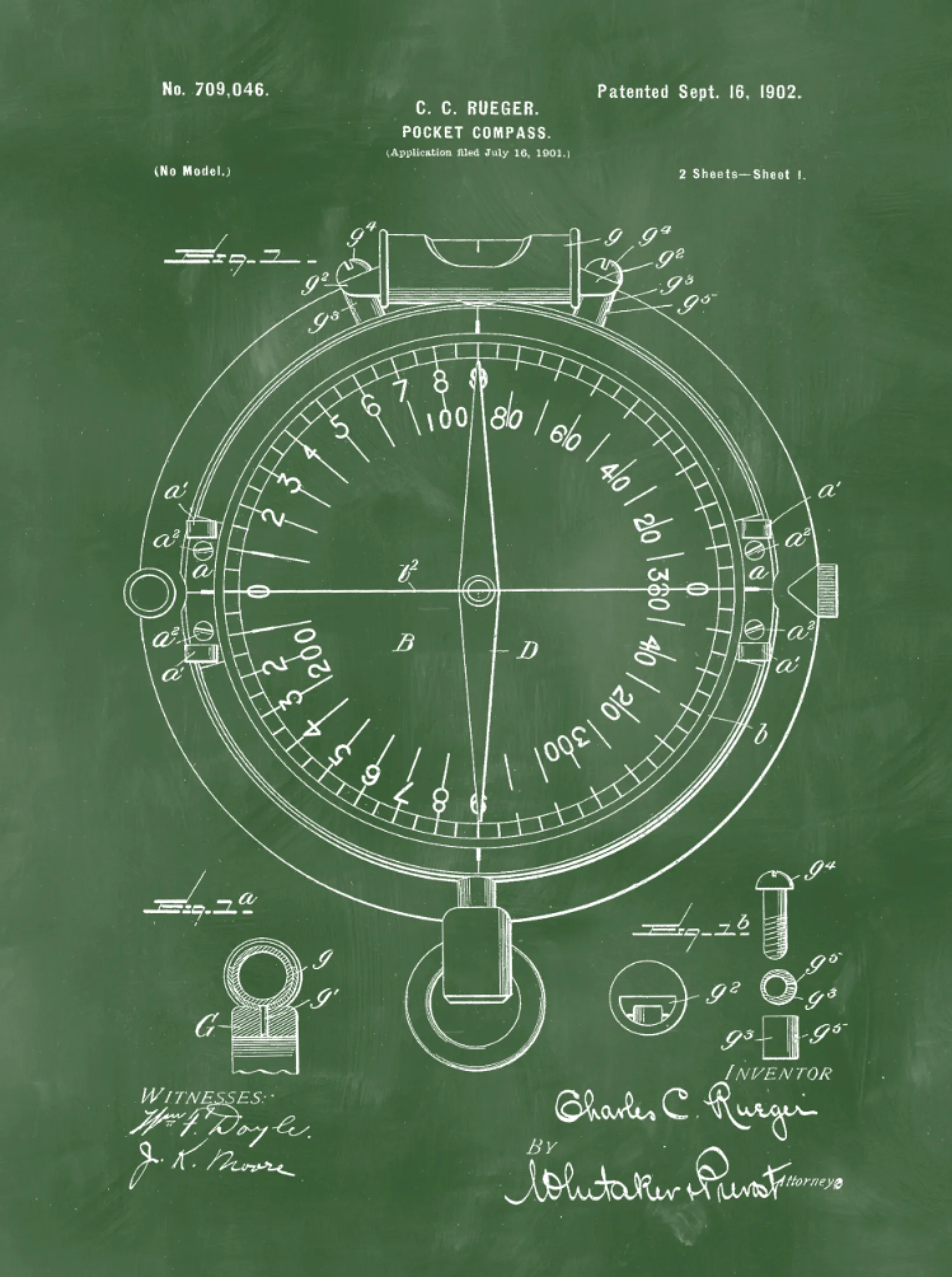 Compass Patent Print Art on Canvas