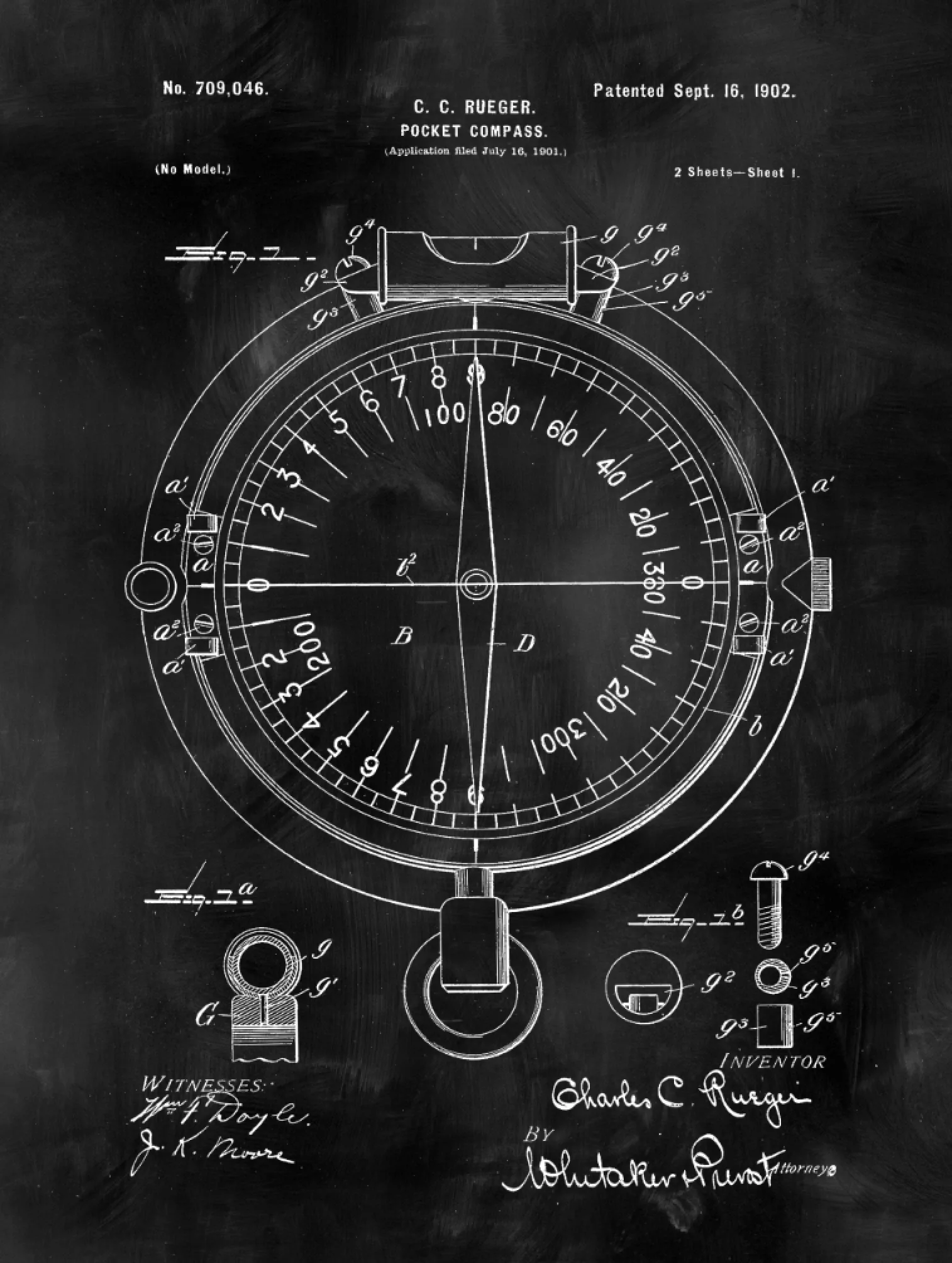 Compass Patent Print Art on Canvas