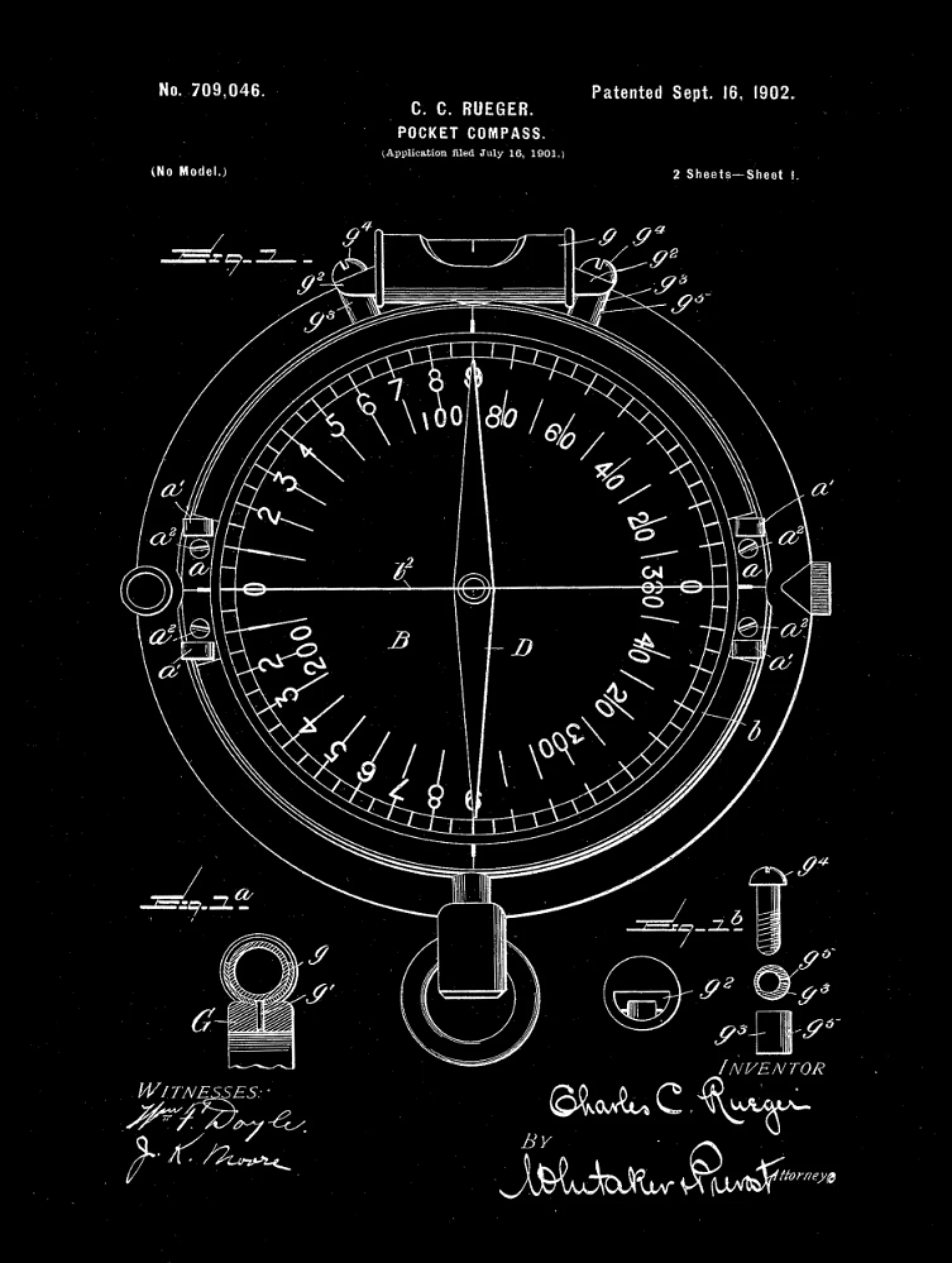 Compass Patent Print Art on Canvas