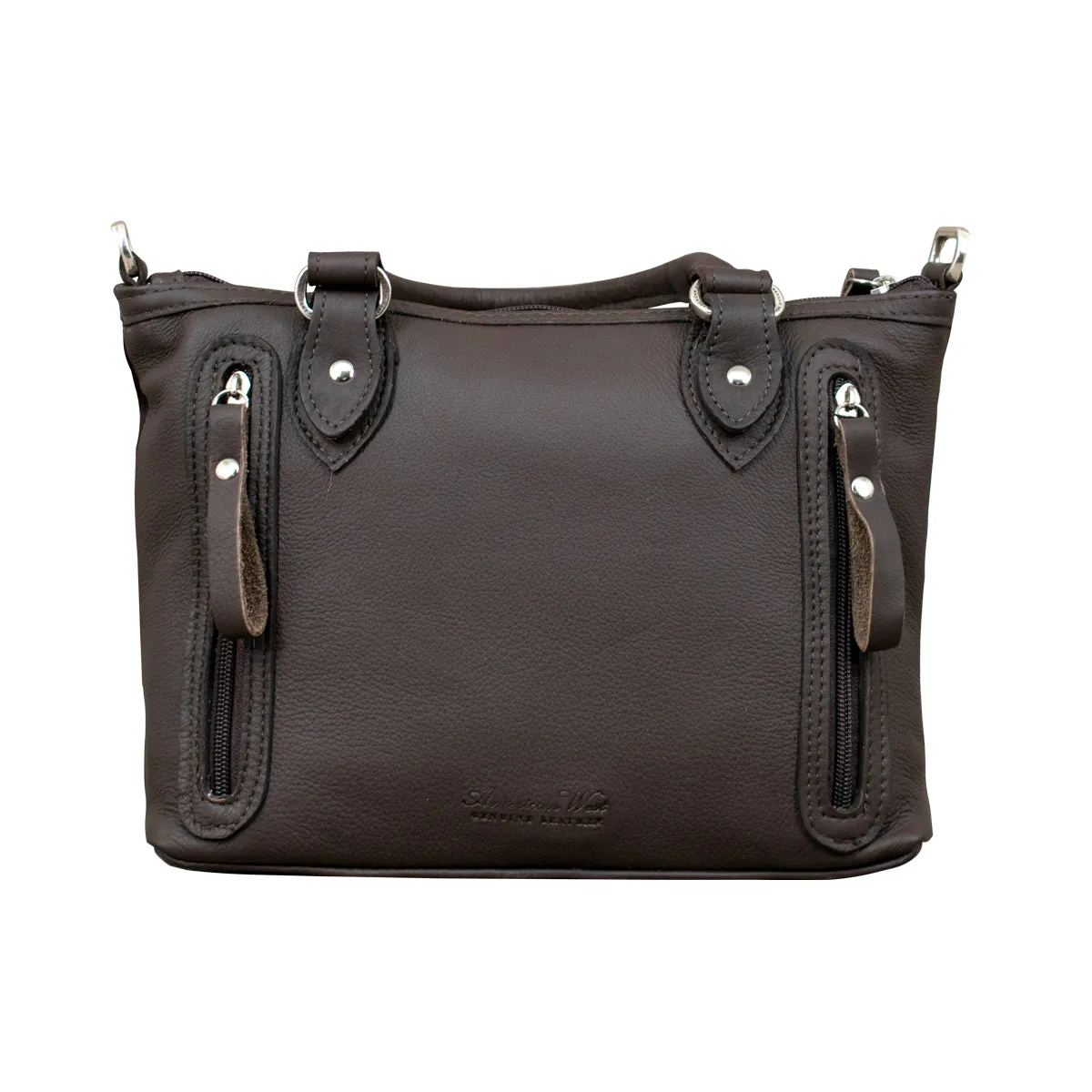 Cow Town Small Zip-Top Convertible Satchel with Secret Compartment - Chocolate and Pony Hair on Hide