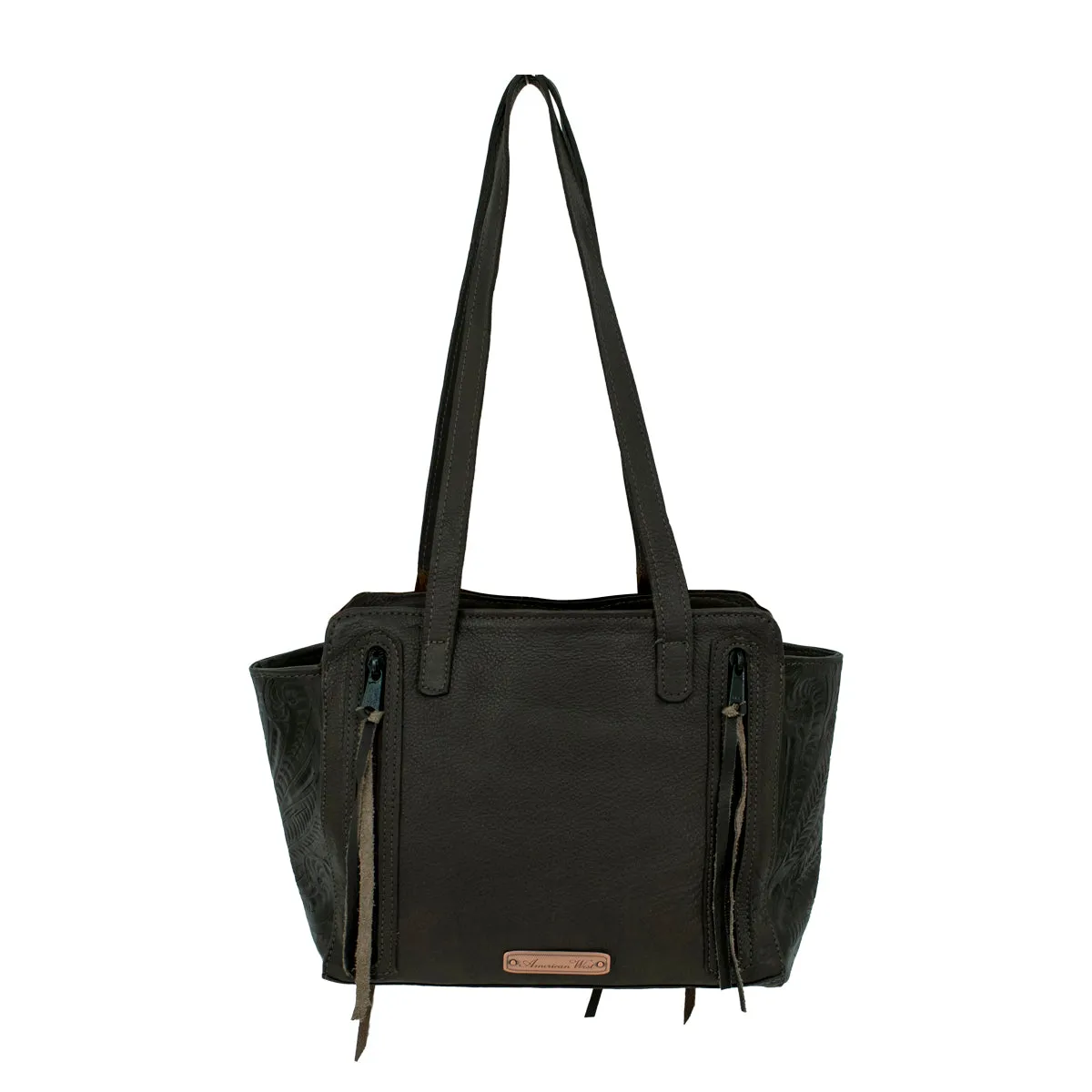 Cow Town Zip Top Tote with Secret Compartment - Chocolate and Brindle Hair on Hide