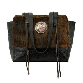 Cow Town Zip Top Tote with Secret Compartment - Chocolate and Brindle Hair on Hide