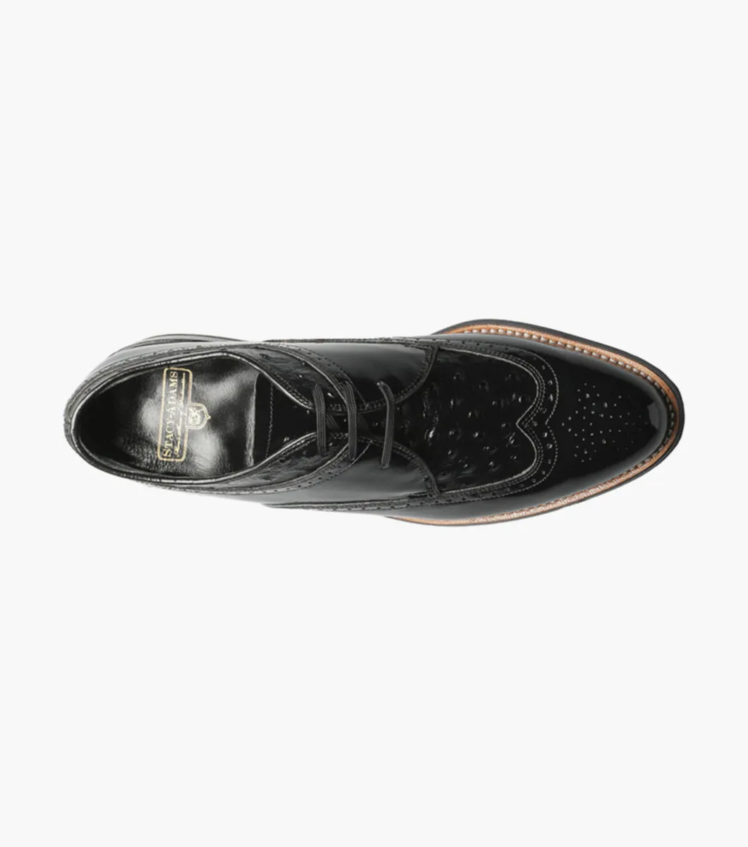 DAYTON Ostrich Wingtip Oxford-Black | STACY ADAMS